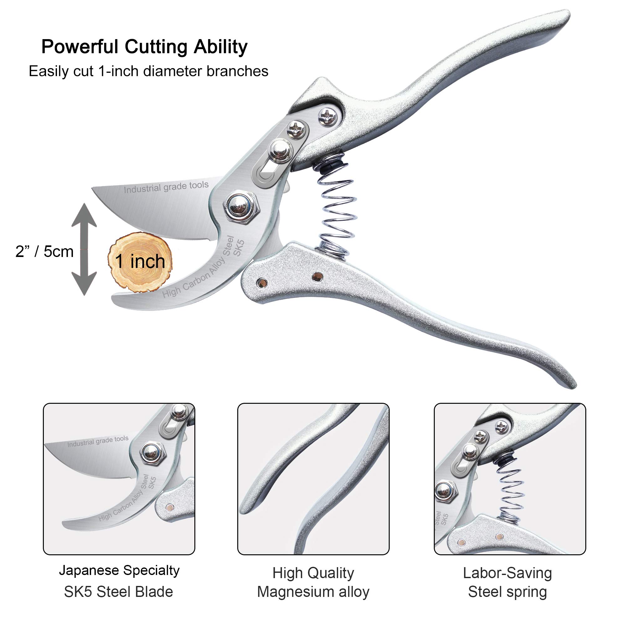 Premium Japanese 8 Inch Bypass Pruning Shears - TONMA Gardening Scissors with Ergonomic Handle, Professional Secateurs for Trimming Plants, Flowers & Shrubs - Ideal for Home Gardeners & Landscaping Professionals