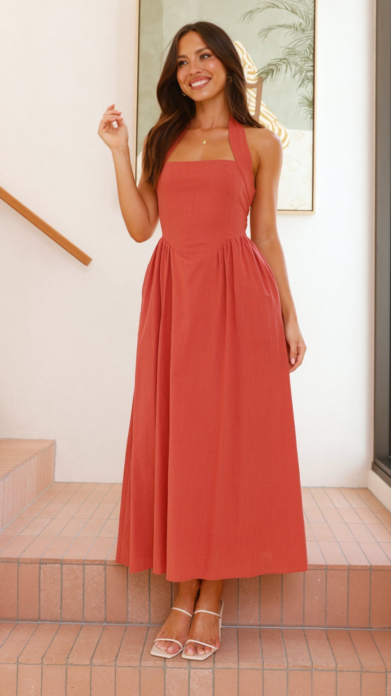 Caden Maxi Dress in Rust - Elegant Long Flowy Summer Dress for Women | Perfect for Beach, Vacation, and Casual Outings