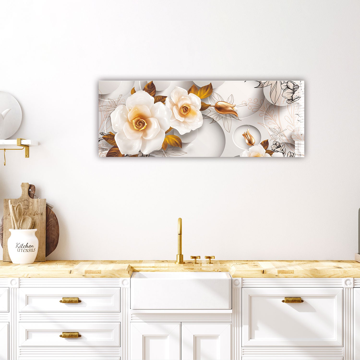 White Rose Panoramic Wall Art - Elegant Home Decor for Living Room, Bedroom & Office - Perfect for Gifts & Interior Design