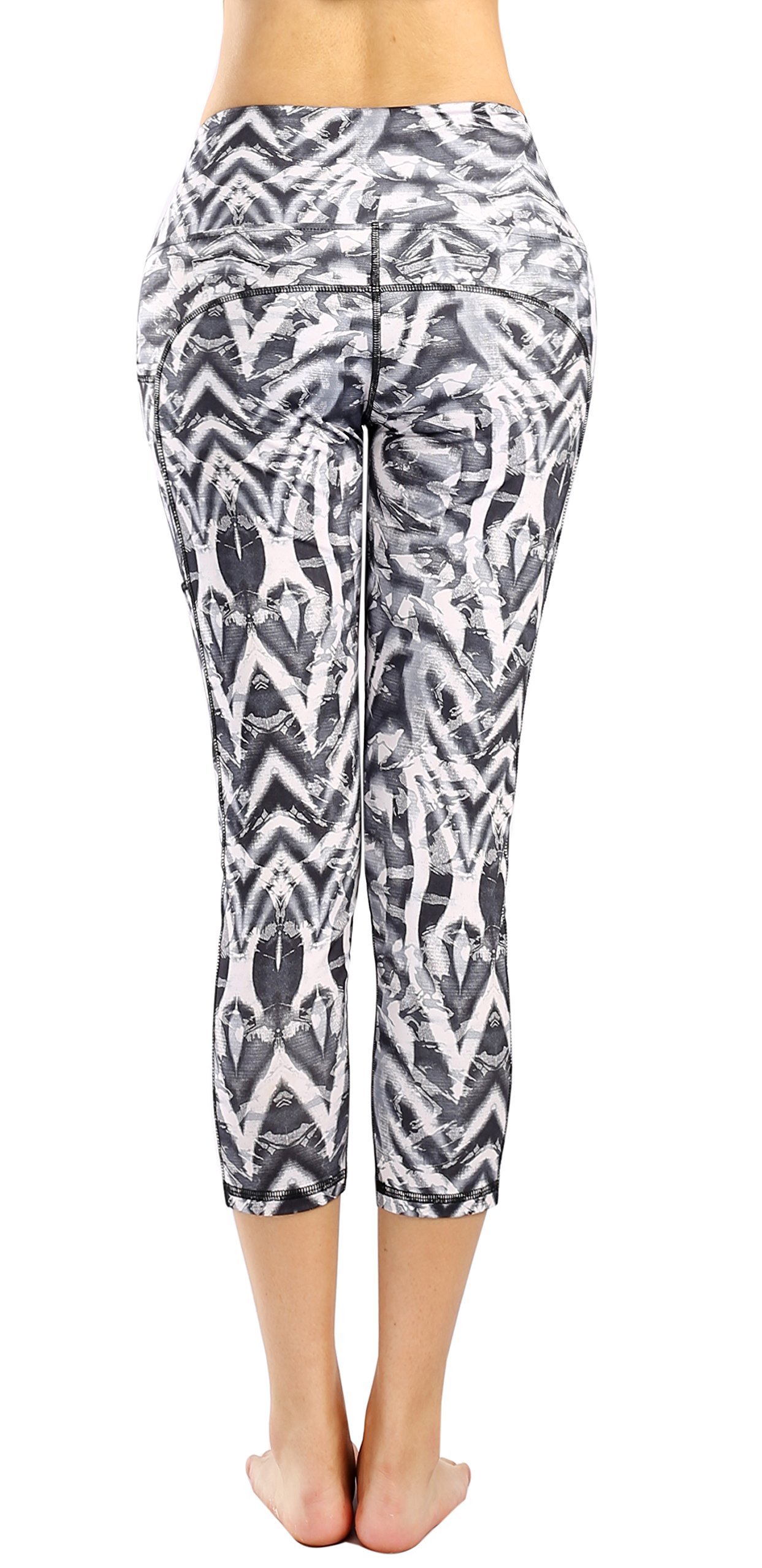 Women's High Waisted Yoga Pants with Pockets - Floral Pattern Running Capris for Workout, Gym & Lounge Wear