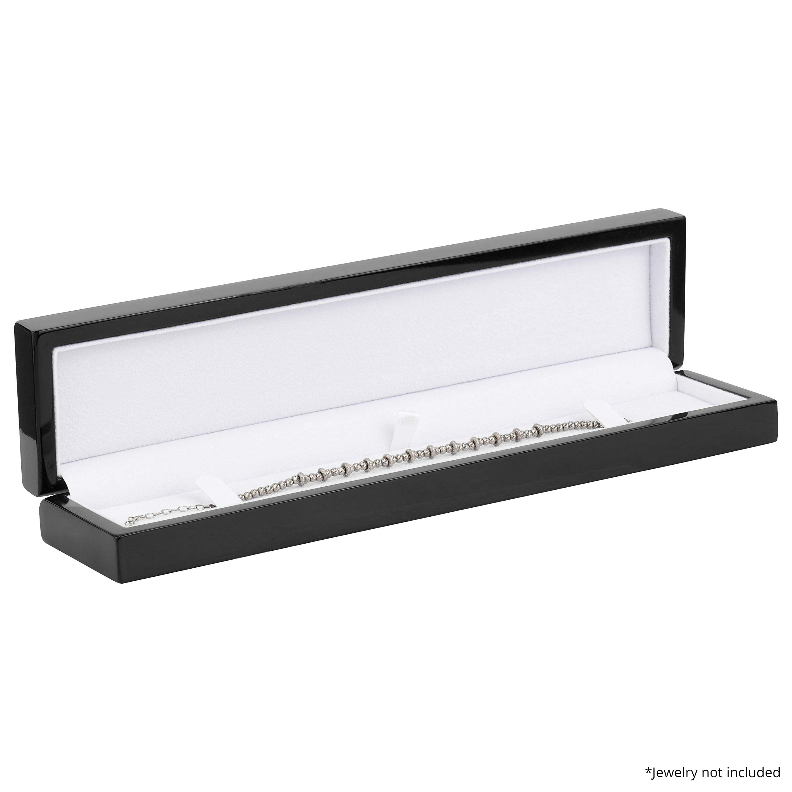 Premium Wooden Bracelet Gift Box for Jewelry - Luxury Noble Piano Design with 2 Piece Packer & Ribbon - Perfect for Bracelet Storage, Wedding Gifts & Birthday Presents (Black)