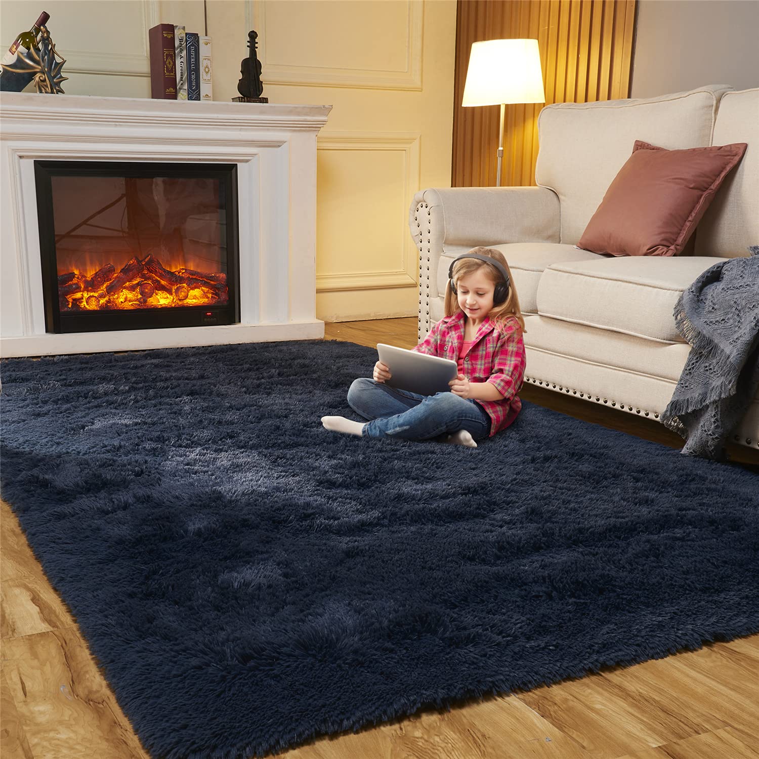 Soft Fluffy Shaggy Area Rug 8x10 Feet Navy Blue - Plush Furry Carpet for Bedroom, Living Room, Nursery, Dorm & Teens Room Decor - Cozy Fuzzy Throw Rug for Girls Boys Room - Perfect for Adding Warmth and Style to Any Space