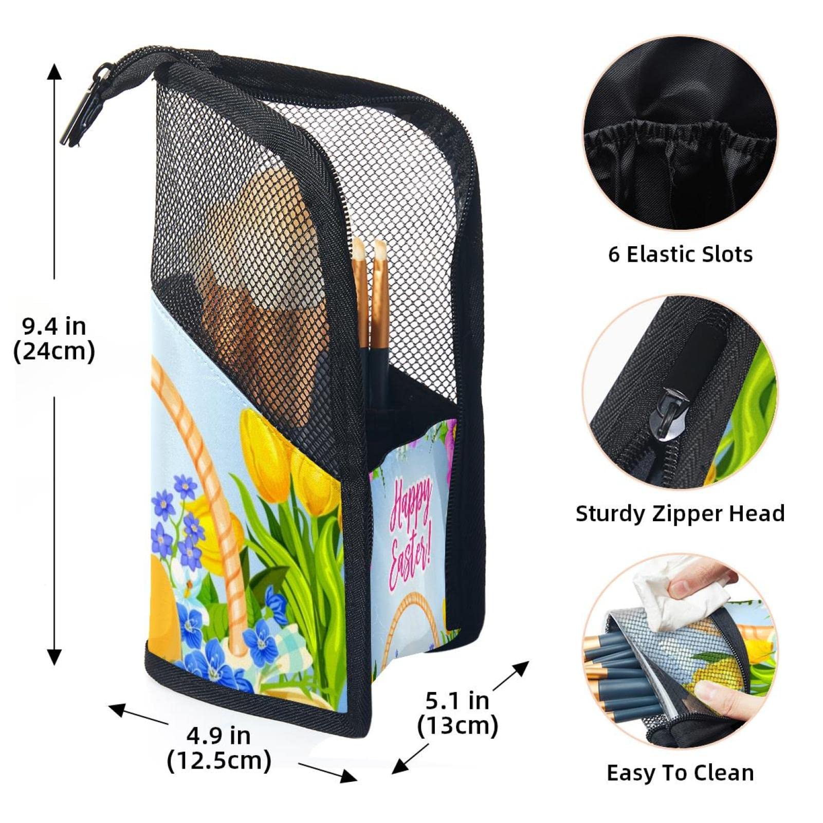 12-Piece Makeup Brush Organizer Bag with Easter Floral Design - Portable Cosmetic Brush Holder Case for Travel, Home & Professional Makeup Storage