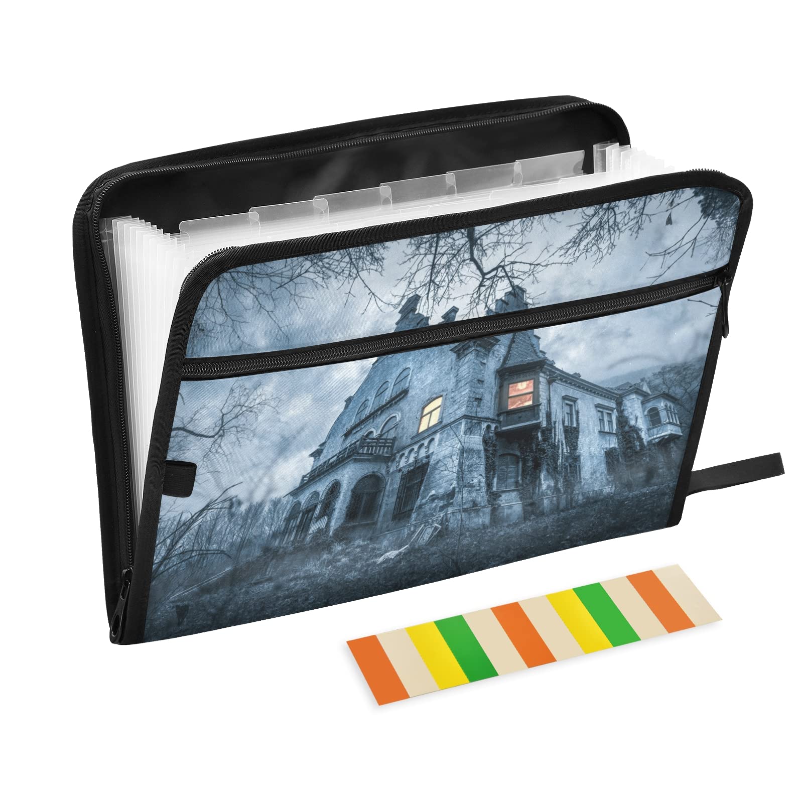 Gothic Castle Expanding File Folder with Sticky Labels - 13 Pocket Accordion Organizer for A4/Letter Documents - Zippered Closure File Storage for Office, School & Home Organization (20811268)