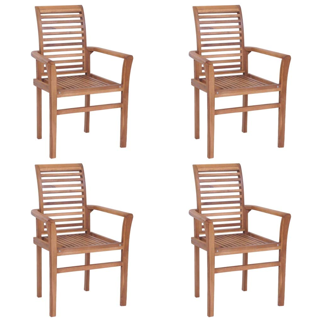 Premium Stackable Dining Chairs Set with Comfortable Cream White Cushions - Durable Solid Teak Hardwood Furniture for Indoor & Outdoor Use - Perfect for Garden, Patio, Dining Room, Restaurant and Cafe Seating