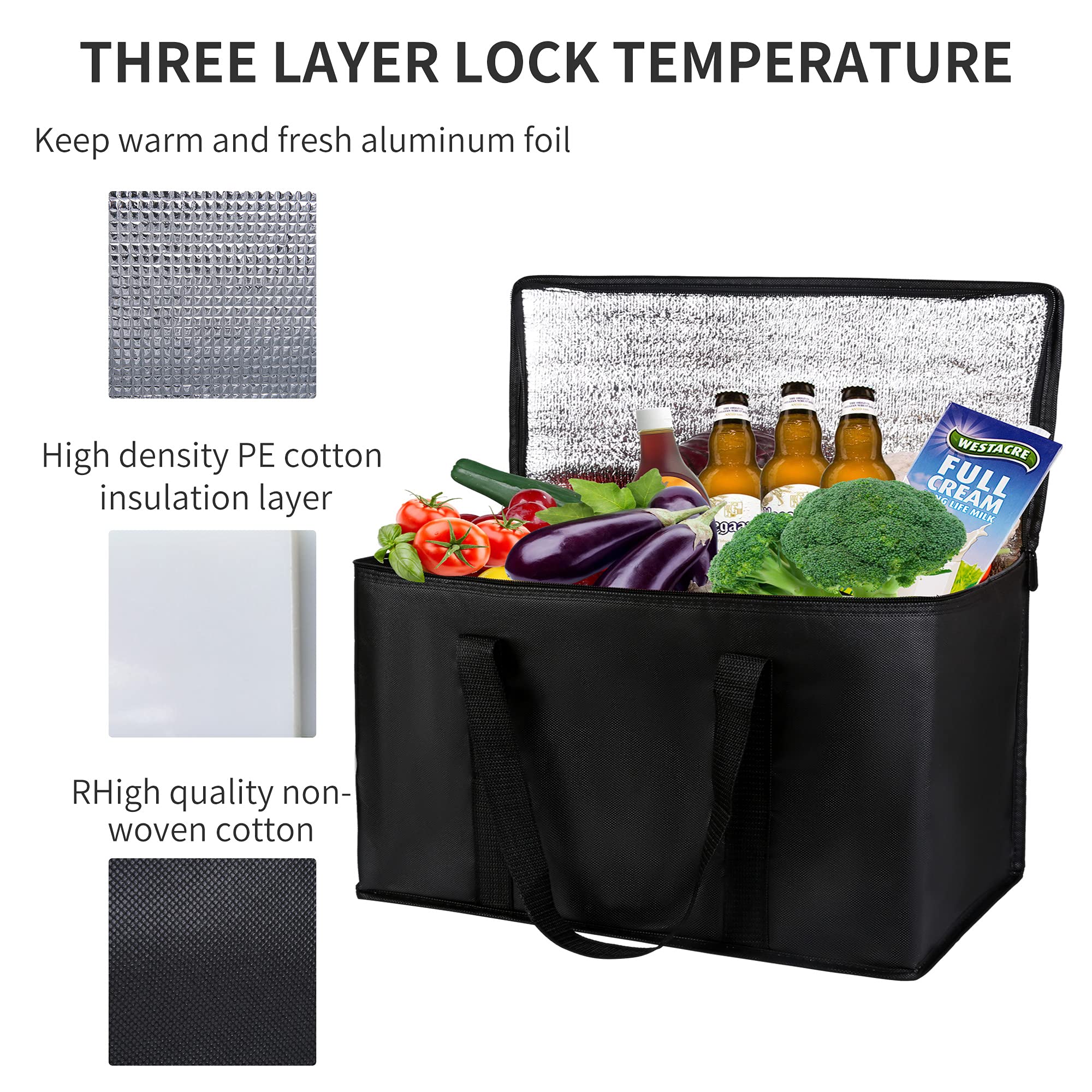 Musbus XL Insulated Reusable Grocery Shopping Tote Bag - Waterproof Cooler Bag with Sturdy Zipper, Stands Upright - Perfect for Groceries, Picnics, Beach Trips & Outdoor Adventures
