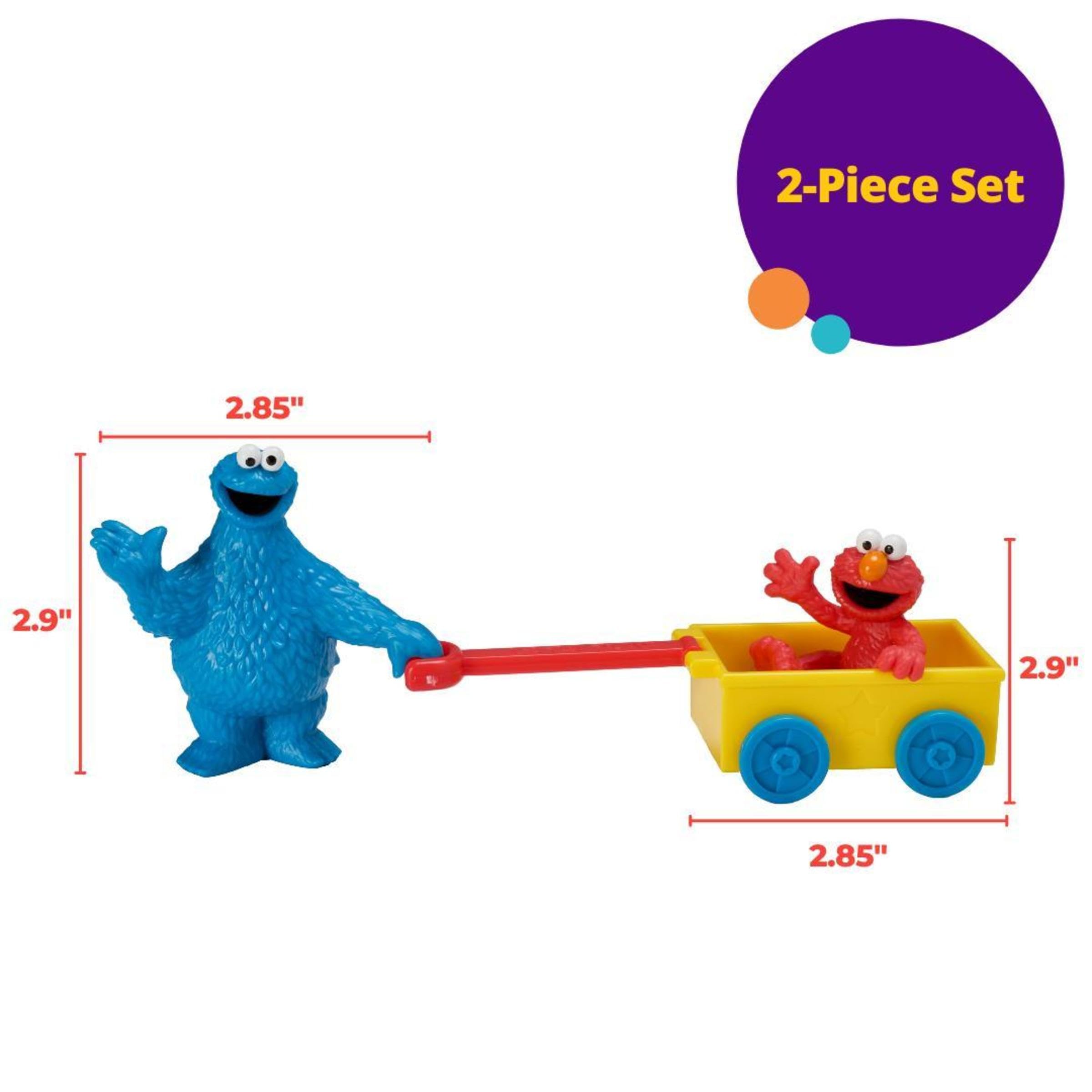DecoSet Sesame Street Let's Play Cake Topper - 2-Piece Cookie Monster & Elmo Birthday Cake Decorations with Free-Wheeling Wagon | Food Safe, Ready to Use | Perfect for Kids' Birthday Parties, Baby Showers & Themed Celebrations