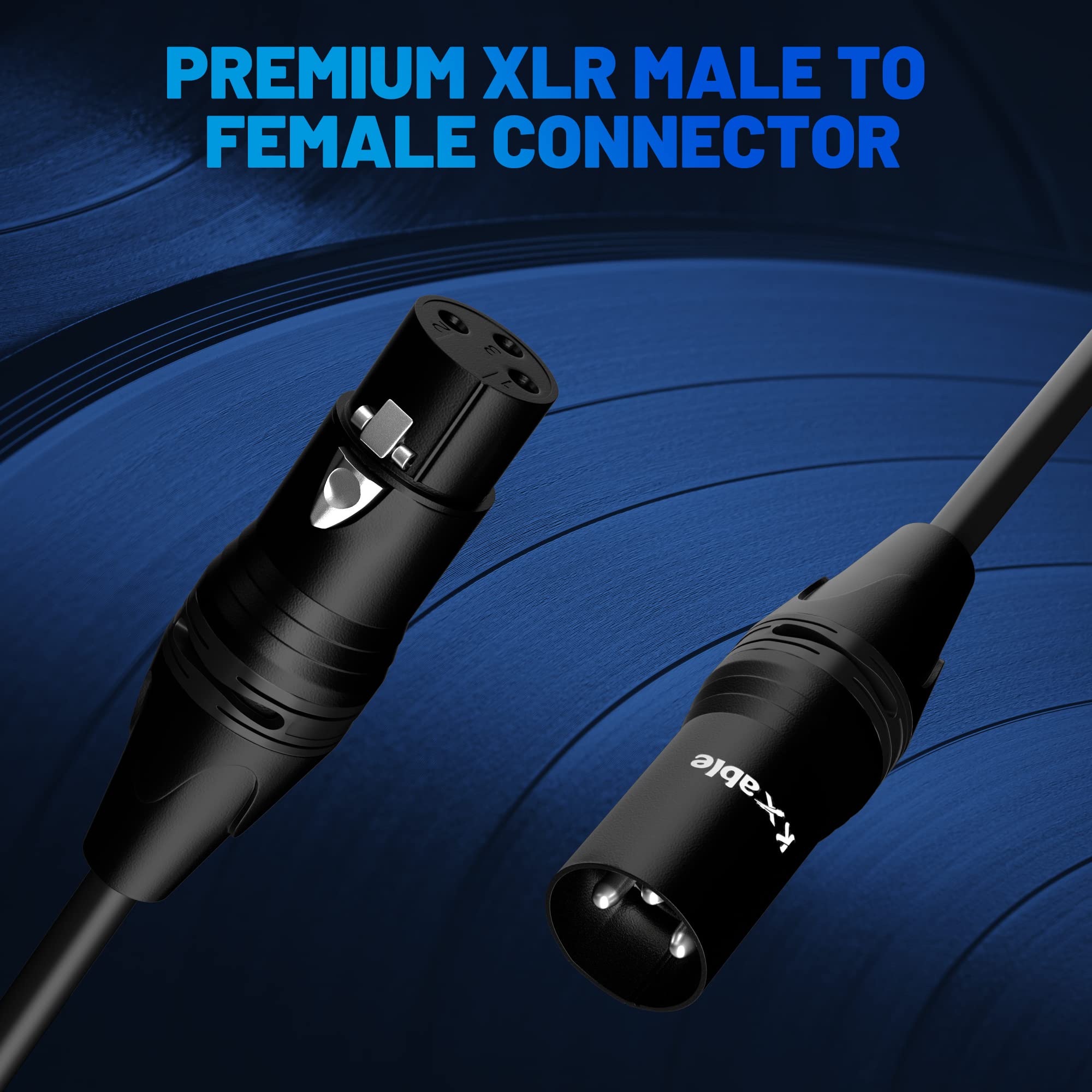 100ft XLR Microphone Cable - 3-Pin Shielded Balanced Male to Female Mic Cord with Zinc Alloy Shells & OFC - Heavy-Duty Patch Cable for Amplifiers, Speakers, Mixers - Includes 5 Cable Ties - Perfect for Live Performances, Studio Recording & Professional Audio Setups