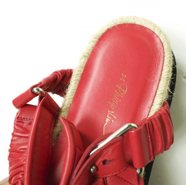 3.1 Phillip Lim Red Leather Platform Slide Sandals - Women's Fashion Sandals for Summer, Beach & Casual Outings