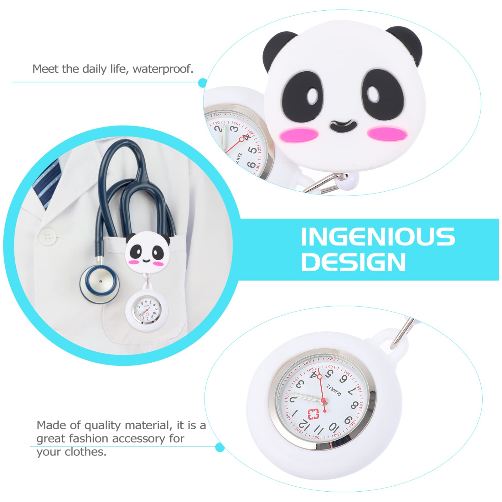 Retractable Nurse Watch with Luminous Hands - Clip On Panda Fob Watch for Medical Professionals, Doctors & Students | Analog Quartz Lapel Watch for Hospital Shifts & Clinical Work