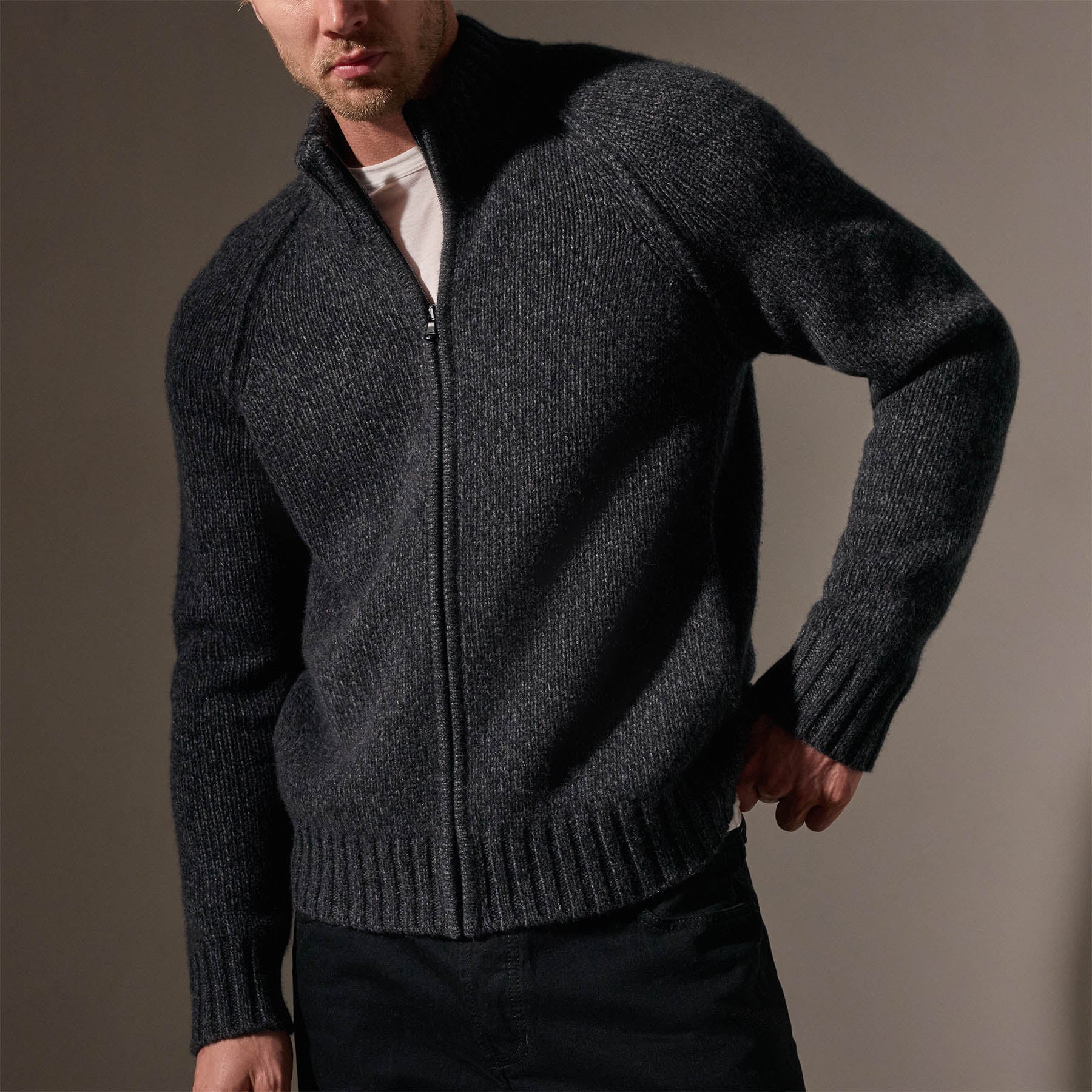 Chunky Cashmere Zip Up Sweater - Charcoal Marl | Cozy Winter Pullover for Women & Men | Perfect for Casual Outfits & Cold Weather Layering