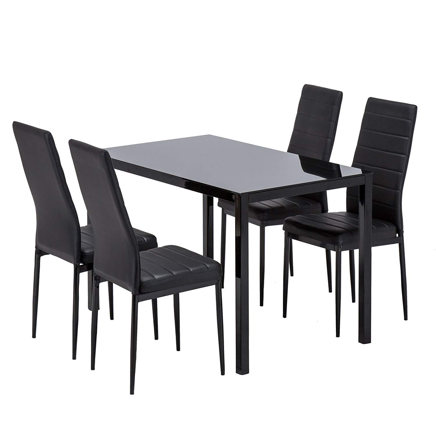 Modern Minimalist Glass Dining Table with Metal Legs - 47 Inch Rectangular Kitchen Table for 4-6 People, Black | Perfect for Small Spaces, Apartments & Contemporary Dining Rooms