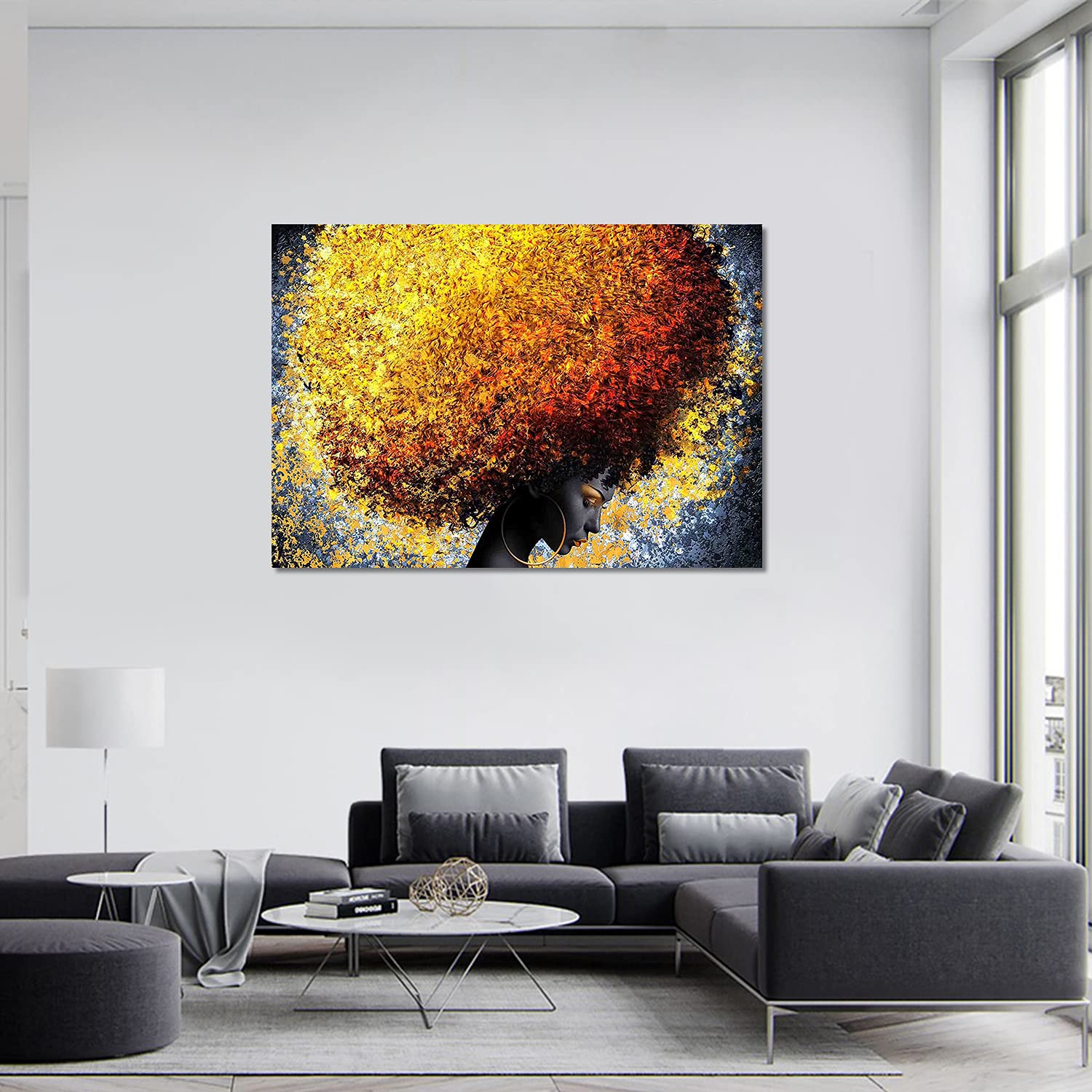 Premium Canvas Wall Art - African American Abstract Painting with Modern Black Queen & Afro Hairstyle Design - Framed 24x36 Inch - Perfect for Living Room, Bedroom & Office Decor
