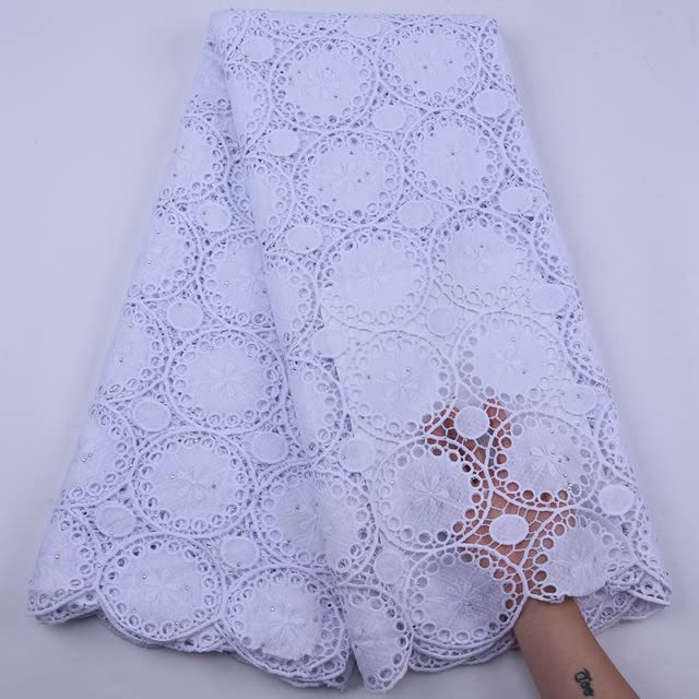 Pure White African Guipure Cord Milk Silk Lace Fabric with Stone French Net Lace - Premium Wedding Dress Material for Bridal Gowns & Nigerian Attire by MaisonT Style 2891 | Perfect for Wedding Dresses, Evening Gowns & Special Occasion Apparel