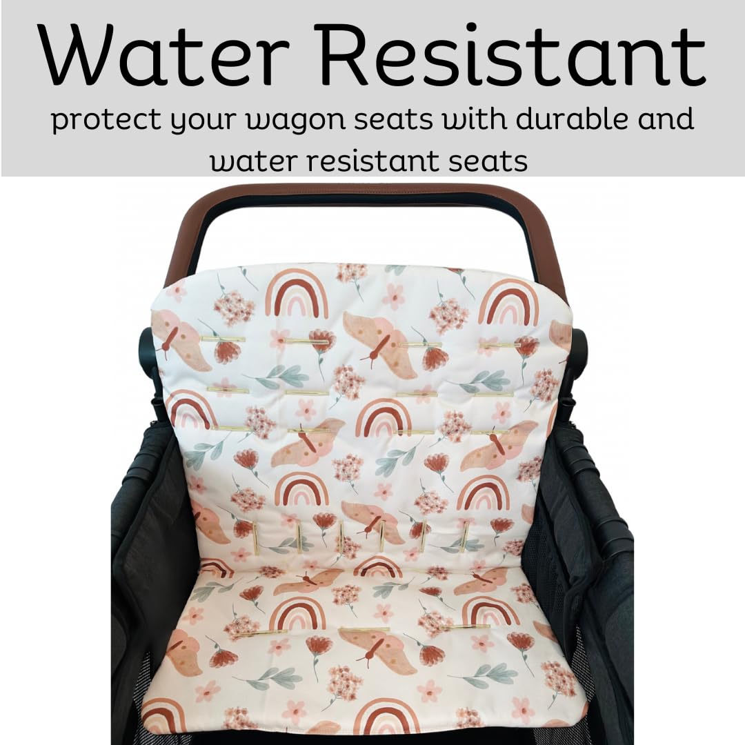 Boho Rainbow Wagon Stroller Seat Covers - 4 Seater Padded Liner for Comfort & Mess Protection | Perfect for Beach Trips, Park Outings & Family Adventures
