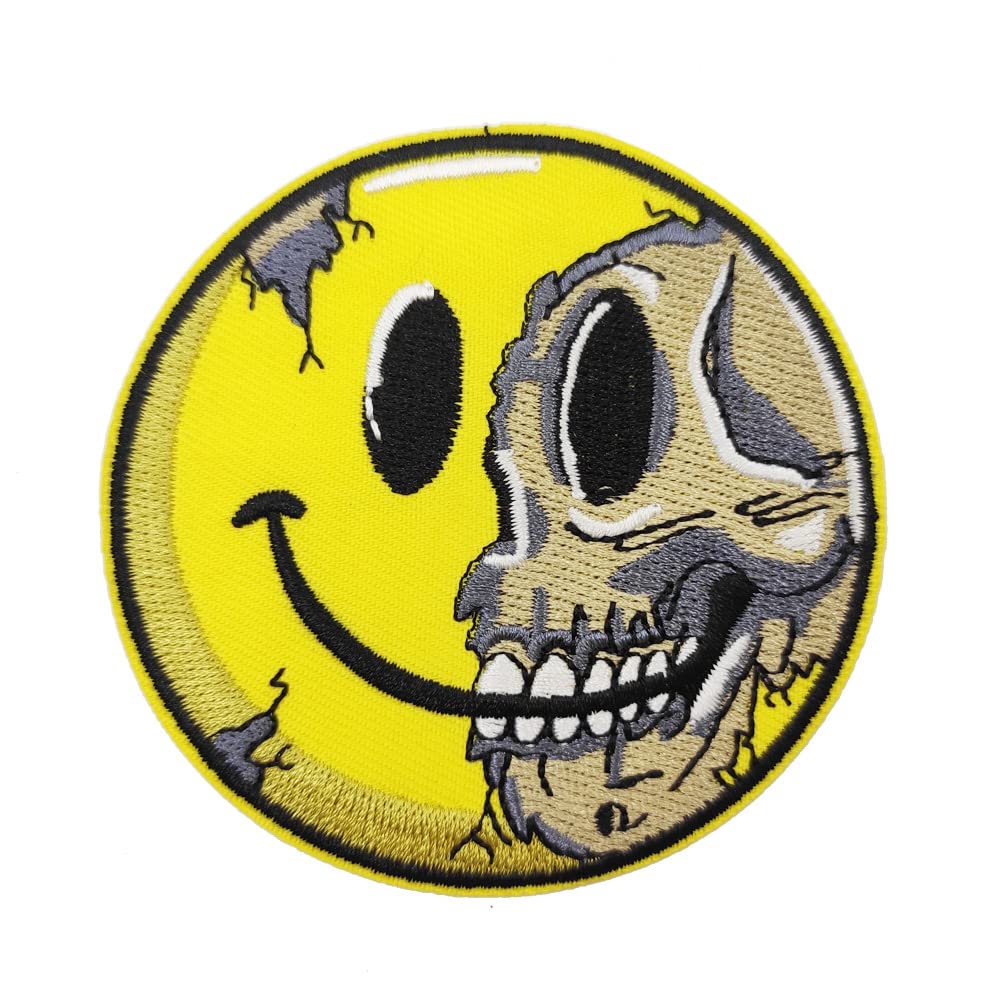 Smile Face Skull Embroidered Iron-On Patch for Jackets, Backpacks & DIY Crafts - Gothic Punk Style Accessory
