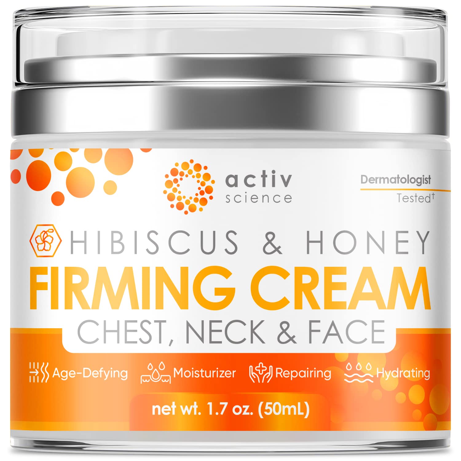 Hibiscus & Honey Firming Cream for Neck & Face - Skin Tightening & Smoothing Lotion with Collagen & Hyaluronic Acid - Reduces Wrinkles & Fine Lines - 1.7 oz - Perfect for Night Routine & Anti-Aging Care
