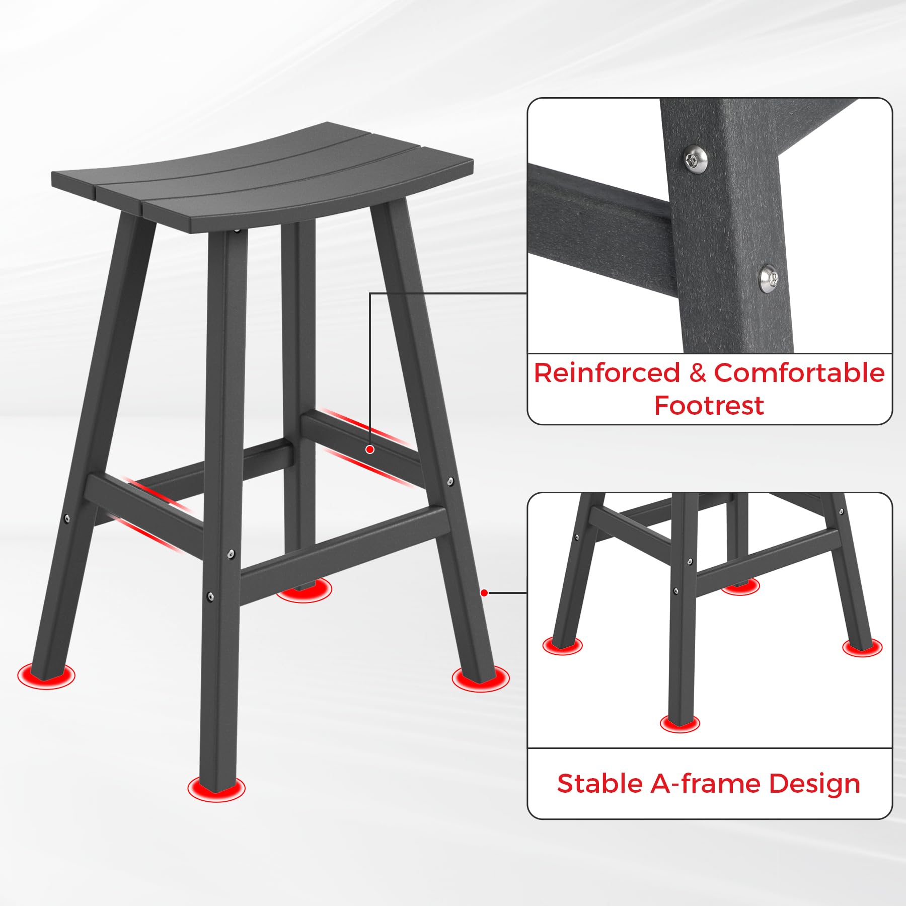 All-Weather Outdoor Bar Stools 29 Inch Height - Durable Poly Adirondack Patio Bar Chairs for Deck, Garden, Kitchen Counter & Backyard - Gray - Perfect for Outdoor Dining, Poolside Lounging & Entertaining