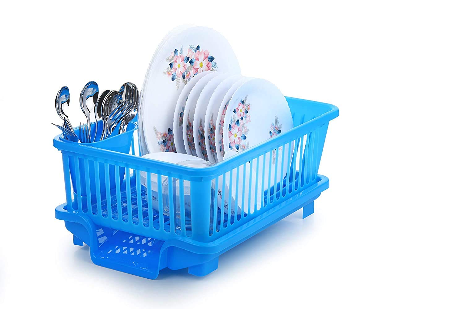 Clazkit 3-in-1 Large Plastic Kitchen Sink Dish Rack with Drainer & Drying Tray - Space Saving Dish Organizer for Utensils, Cutlery & Kitchen Tools - Perfect for Small Kitchens, Apartments & RVs (Color May Vary)