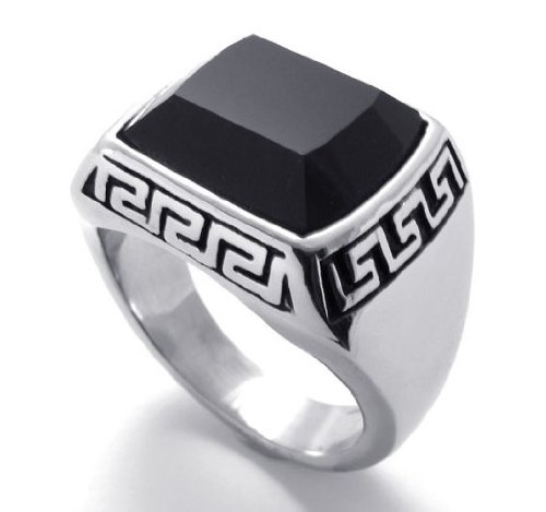 SunnyHouse 16mm Genuine Black Agate Titanium Ring for Men - Classic Luxury Wedding Band, Anti-Fatigue Comfort Fit Jewelry Gift Box | Perfect for Anniversary, Engagement & Everyday Wear