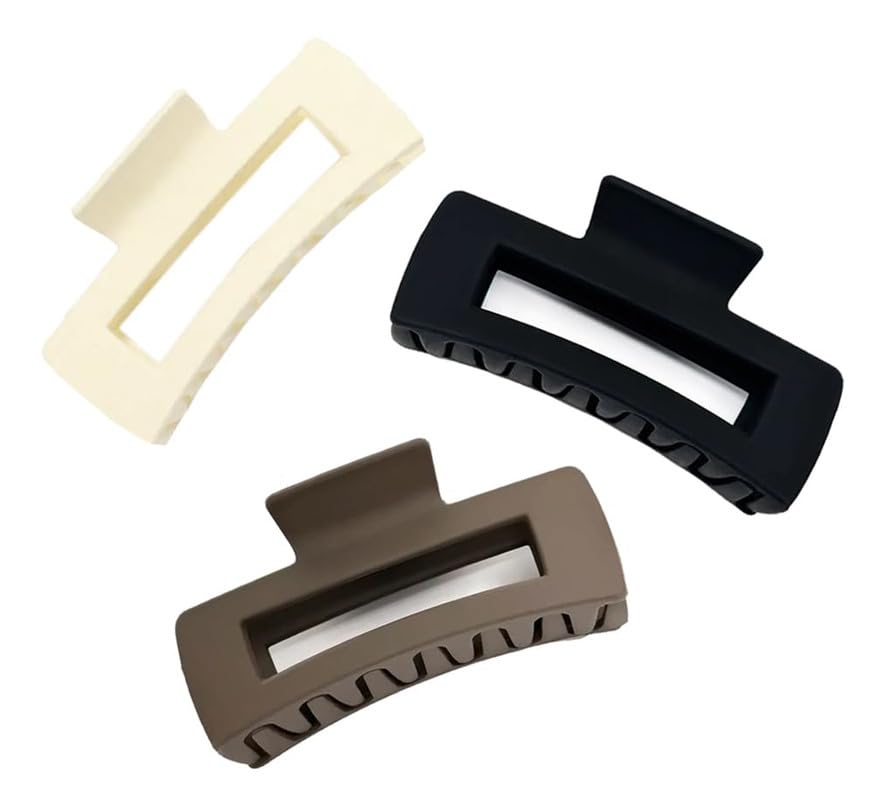SHIDARA 3-Pack Large Hair Claw Clips for Women & Girls - 3.5 Inch Strong Spring Hair Clips for Thick, Medium & Thin Hair - Non-Slip Matte Square Claw Hair Clutchers (Multicolor) - Perfect for Work, School, Gym & Everyday Hairstyles