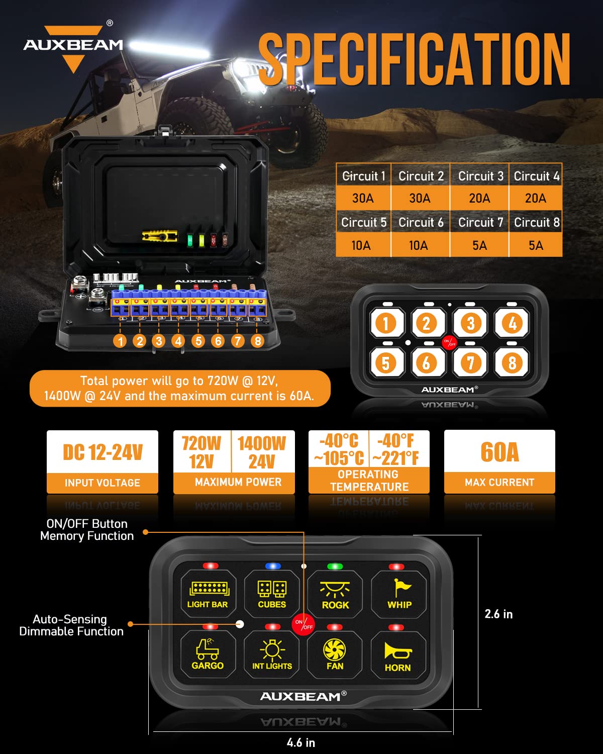 Auxbeam RGB 8 Gang Switch Panel RA80 X2 - Waterproof Dual Switch Panel with Momentary Pulsed Toggle for Offroad SUV, Hunting Truck, Camper Van, Food Truck & Boat | 2-Year Warranty | Perfect for Vehicle Lighting Control & Custom Wiring Projects