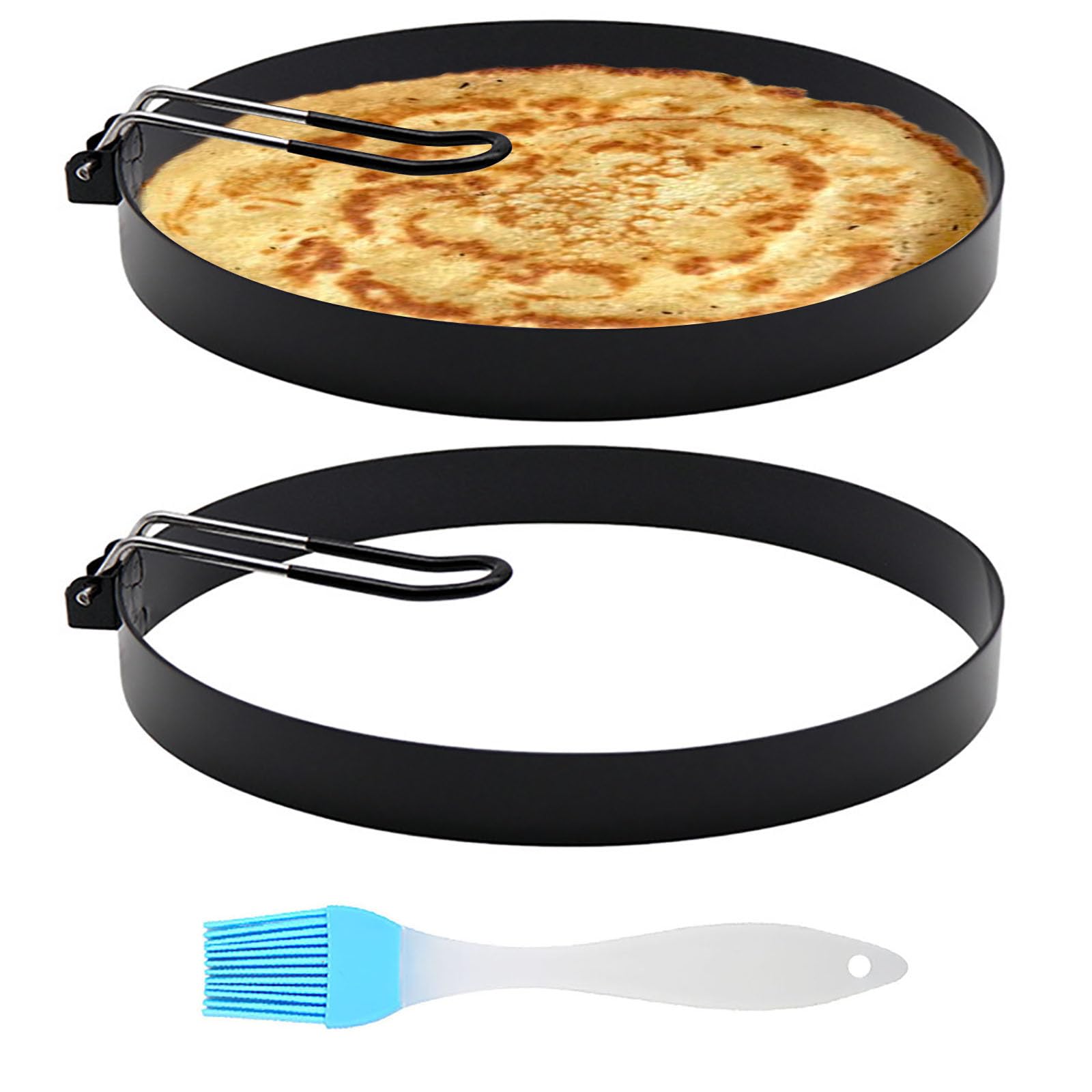 2 Pack Stainless Steel 8 Inch Pancake Mold Rings - Large Omelette Maker for Griddle, Perfect for Round Pancakes, Eggs & Muffins - Heat-Resistant Handle for Safe Breakfast Cooking - Ideal for Home Kitchen, Camping & Brunch Parties