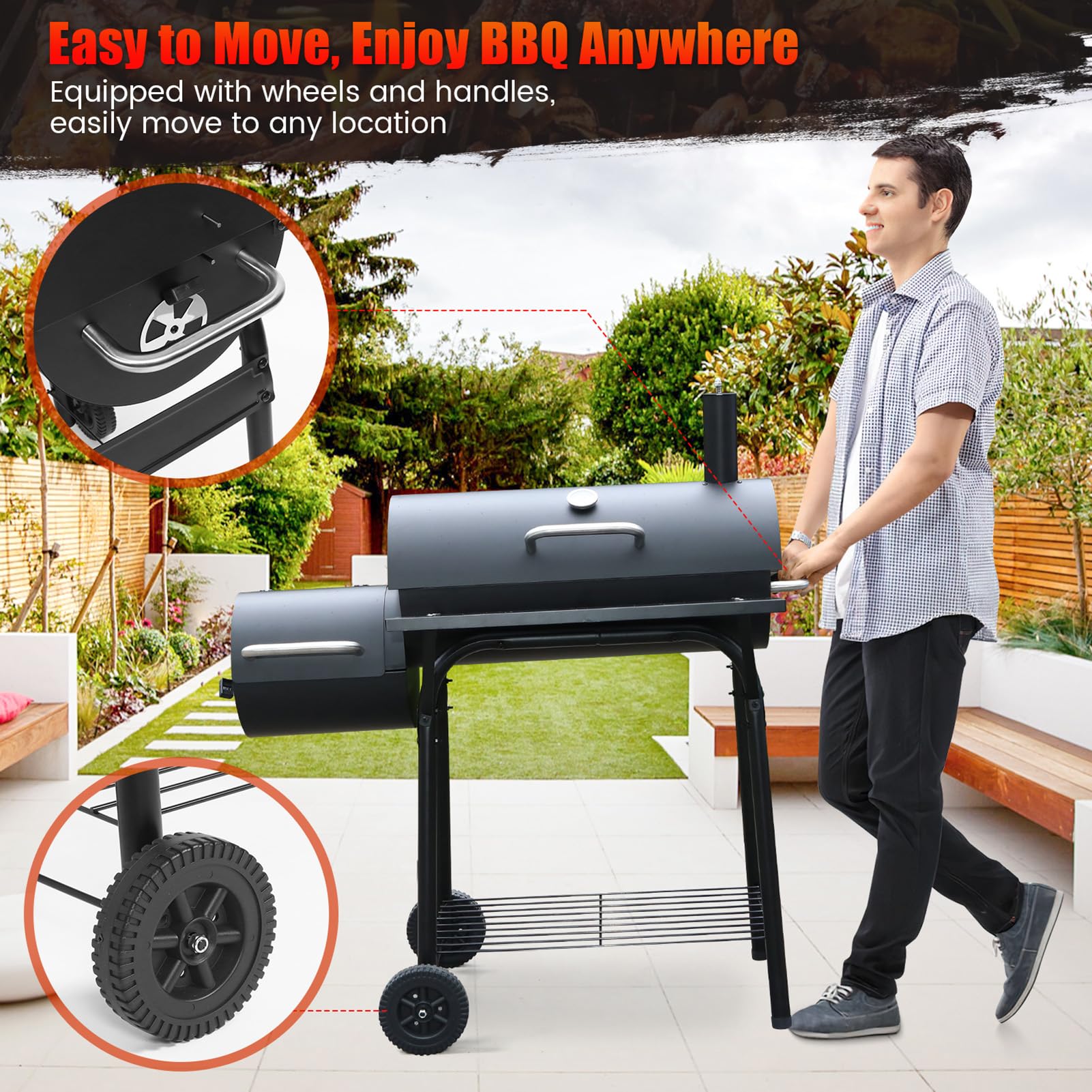 Realcook Offset Smoker Charcoal Grill - Large Barrel BBQ Grill & Smoker Combo for Outdoor Cooking, Backyard, Camping, Picnics & Parties | Perfect for Grilling, Smoking Meats & Outdoor Entertaining