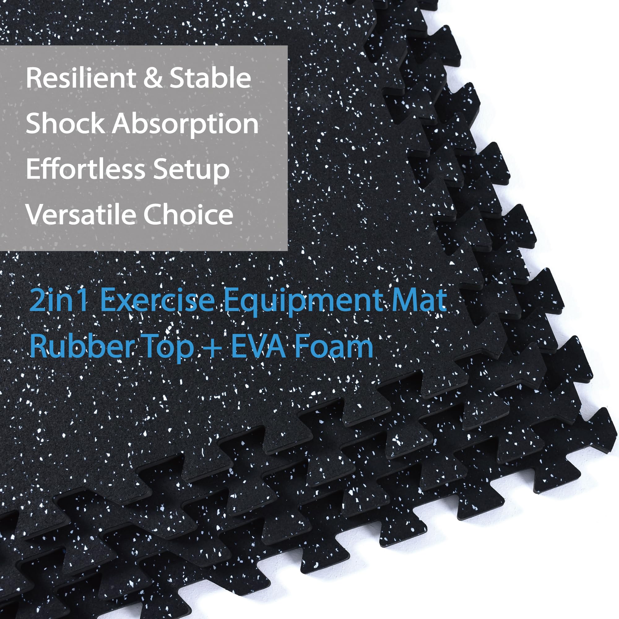 0.56 Inch Thick 48 Sq Ft Interlocking Gym Floor Tiles - Heavy Duty Rubber Top with EVA Foam Base - Home Gym Flooring for Exercise Equipment, Weight Training & Yoga - Protective Puzzle Mats for Fitness Rooms, Basements & Garages