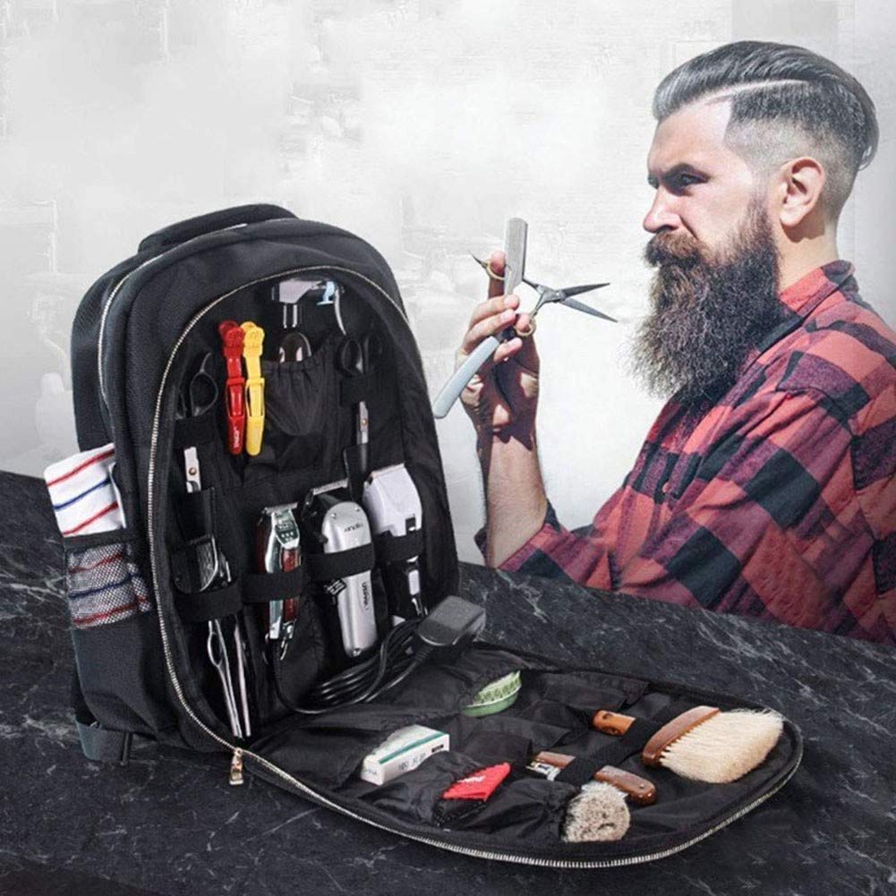 ZHFF Professional Barber Backpack - Multifunctional Hairdressing Tool Organizer with Travel Makeup Storage | Portable Black Backpack for Clippers, Scissors & Styling Tools | Perfect for Salon Professionals & Mobile Hairstylists