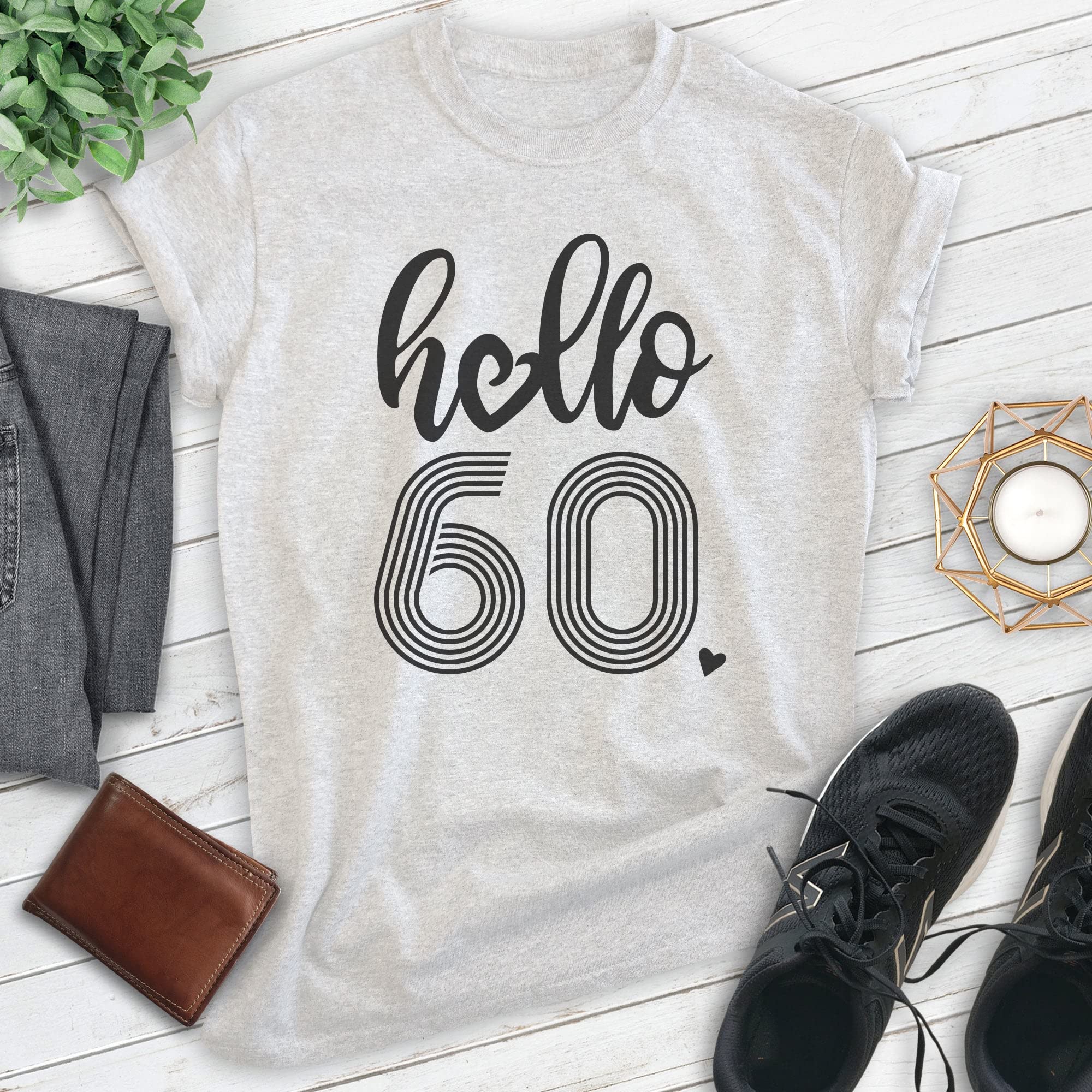 EVERTREE CLOTHING Hello 60 Shirt - Unisex 60th Birthday T-Shirt for Women & Men - Funny Sixtieth B-Day Gift - Perfect for Parties, Celebrations & Milestone Events