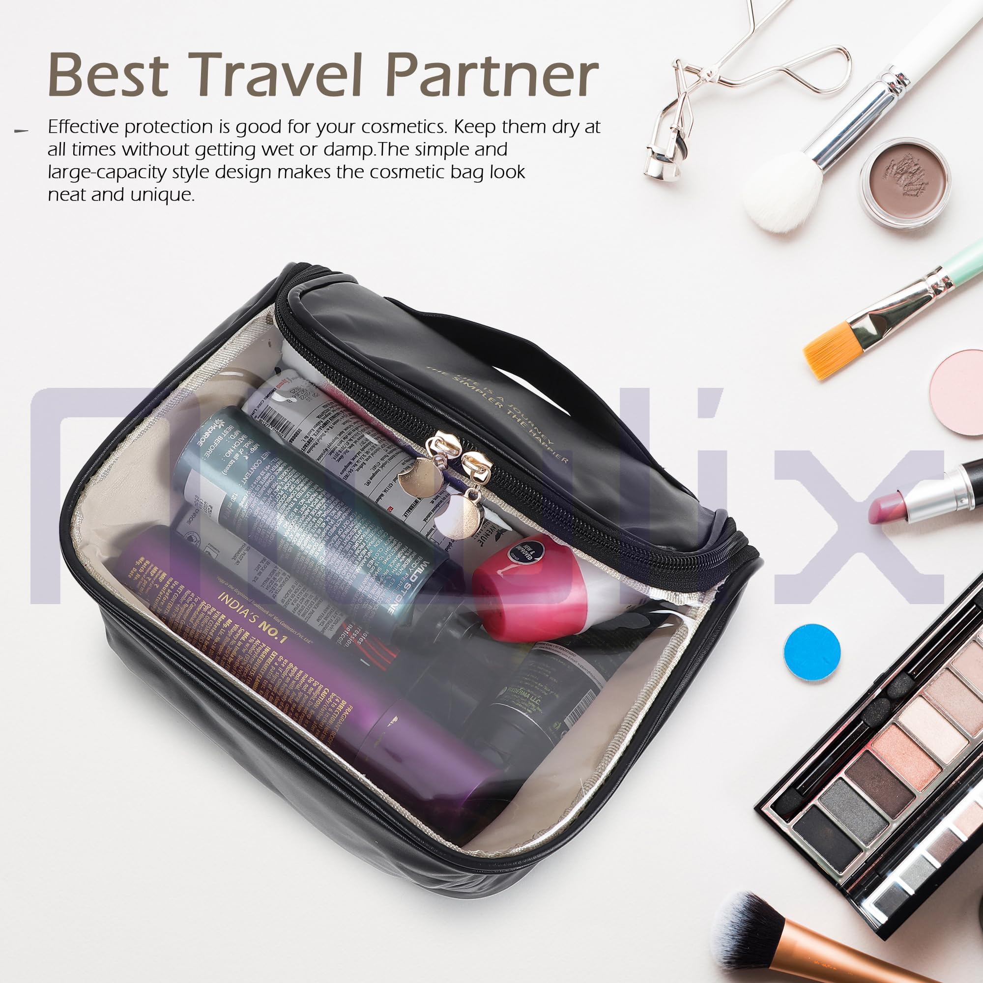 Niwlix Travel Makeup Pouch - Waterproof Cosmetic Organizer Bag for Women | Shower & Wash Bag | Perfect for Travel Essentials & Toiletries | Compact & Stylish Black Makeup Case for Vacation, Gym, and Daily Use