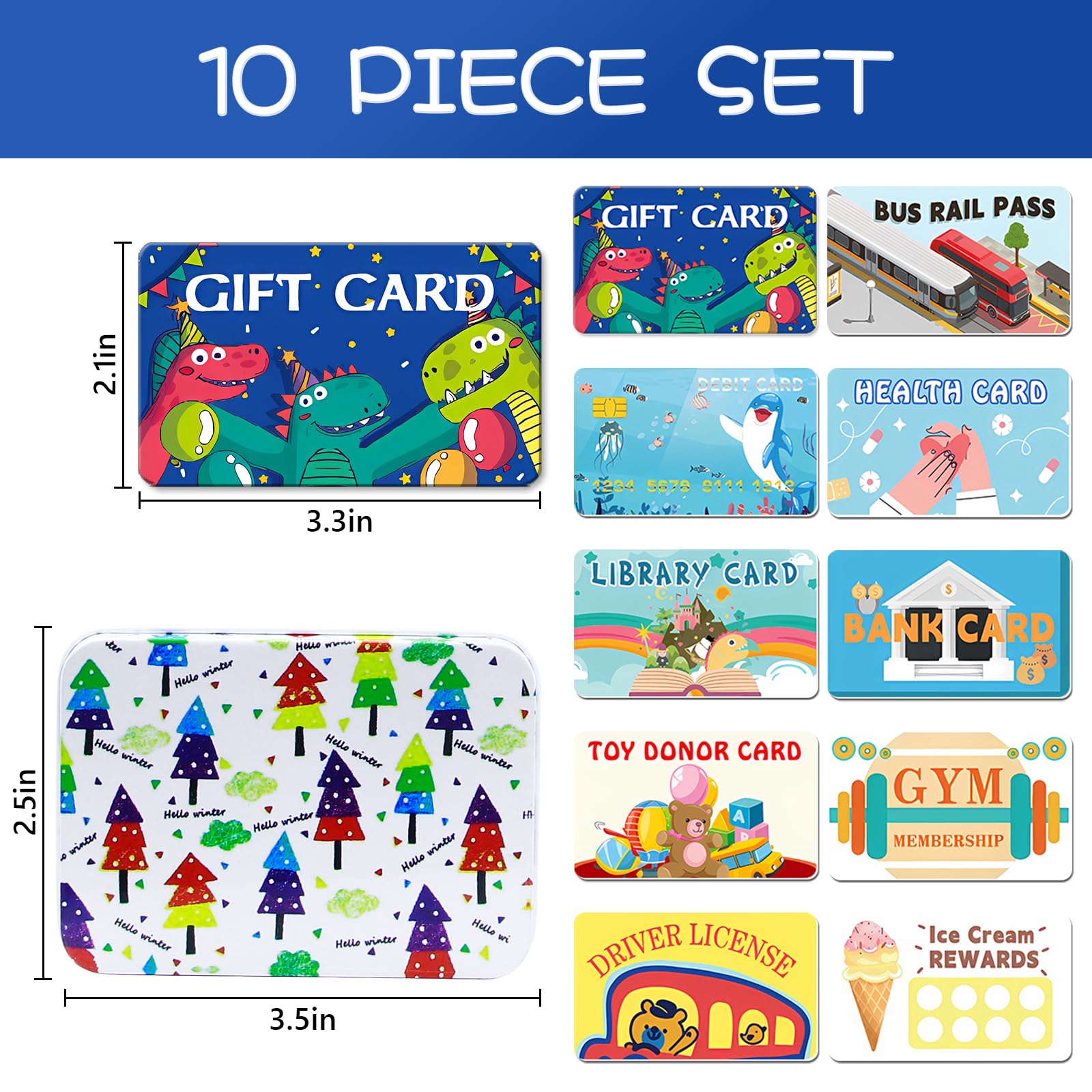 10 Realistic Pretend Play Credit Cards for Kids - Fake Debit & Credit Card Props for Boys & Girls - Perfect for Role Play, Learning Money Skills & Store Games