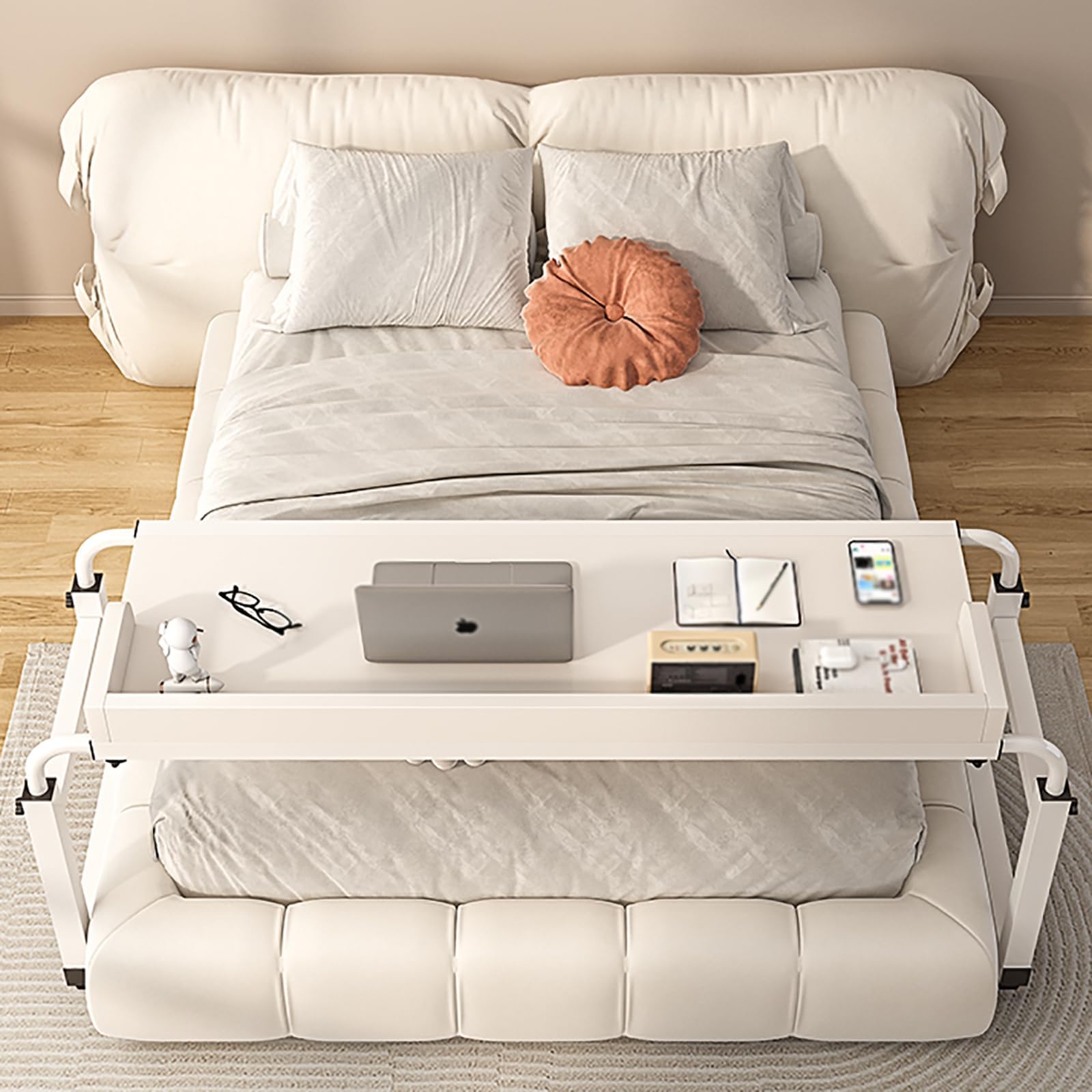 Adjustable Height Overbed Table with Wheels - Mobile Cross-Bed Desk for King Size Beds (Black, 100cm/39.4in) - Perfect for Laptop Use, Breakfast in Bed, and Hospital Recovery