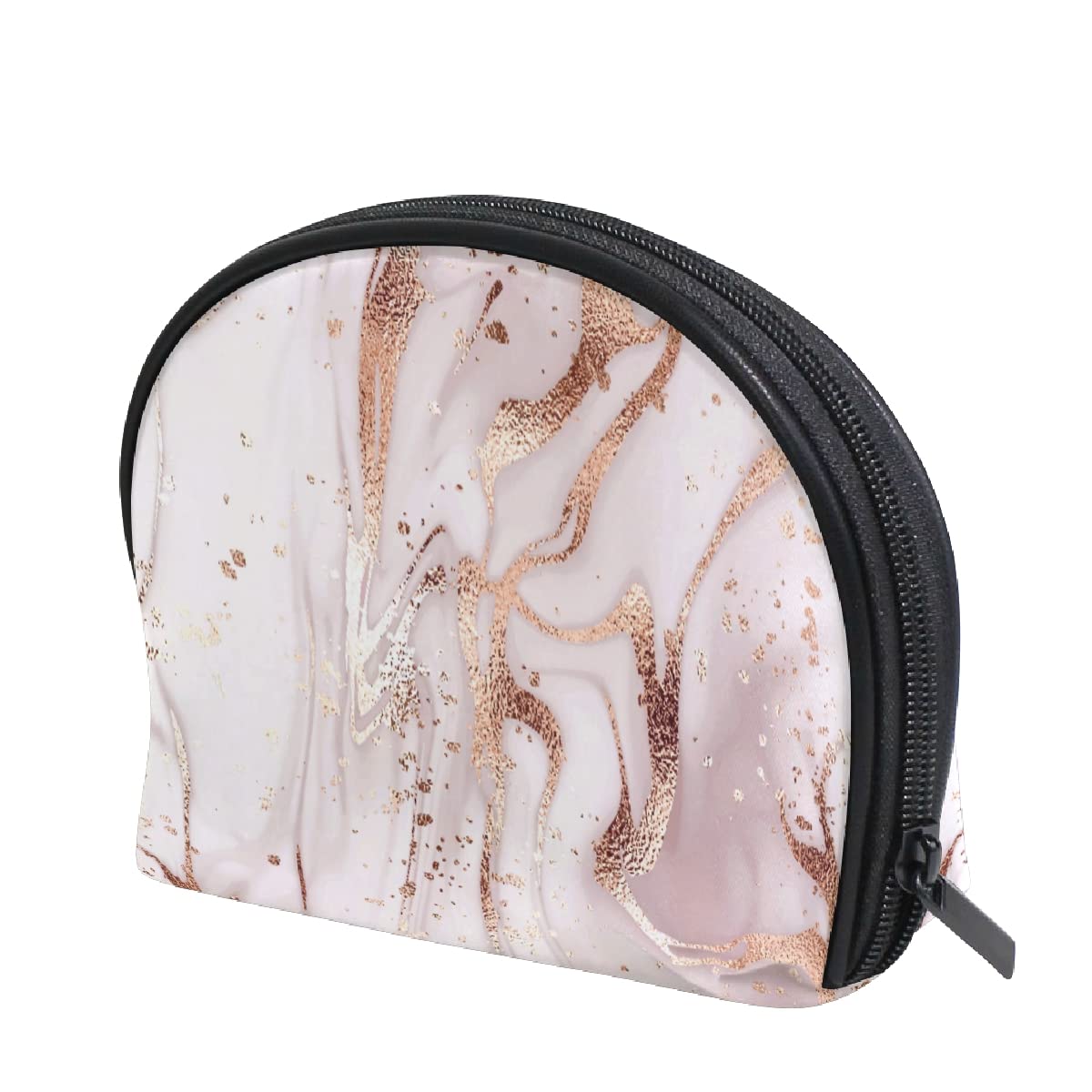 Pink Glitter Marble Makeup Bag for Women - Travel & Purse Organizer