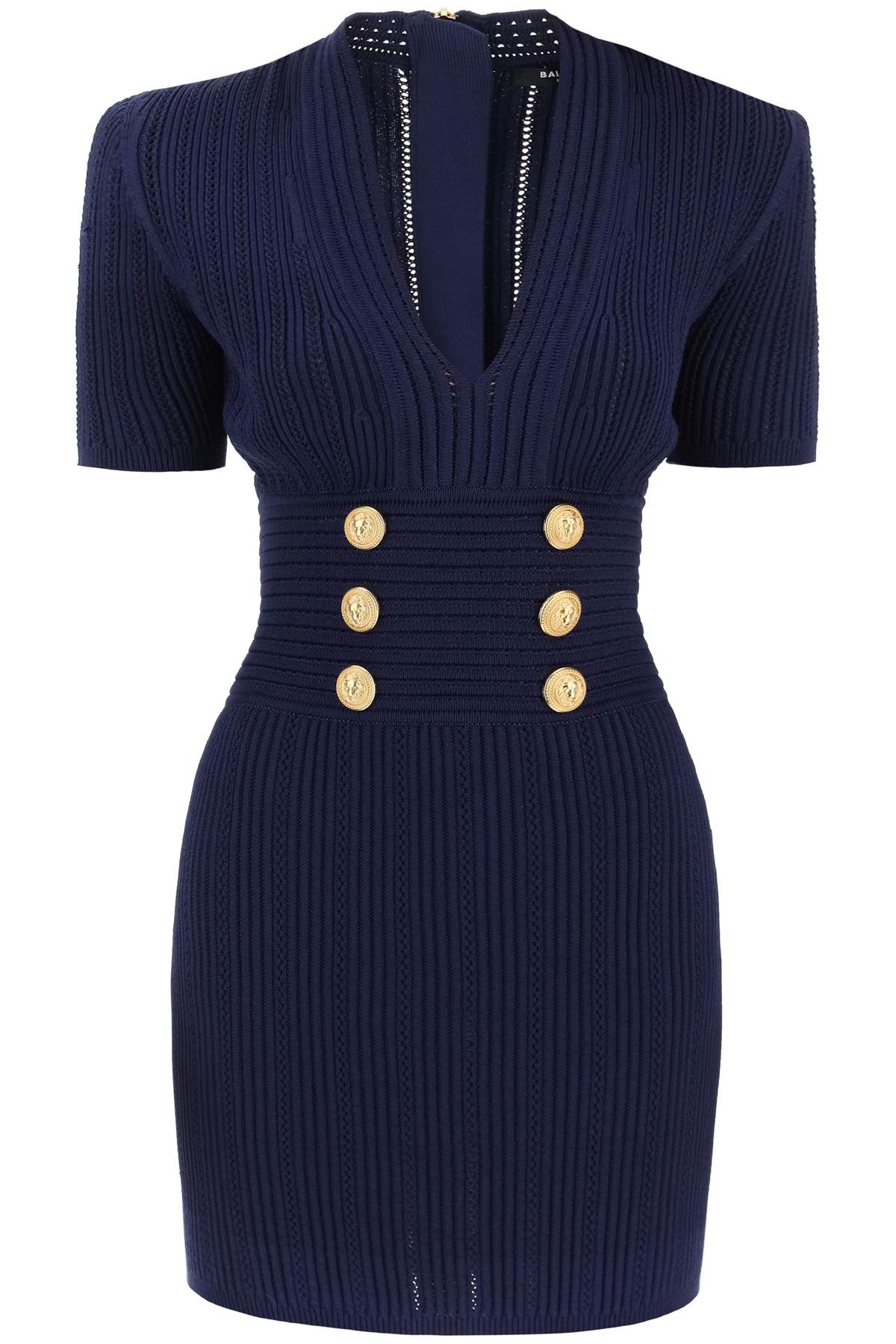 Balmain Knit Mini Dress with Embossed Buttons - Elegant Party & Evening Wear for Women