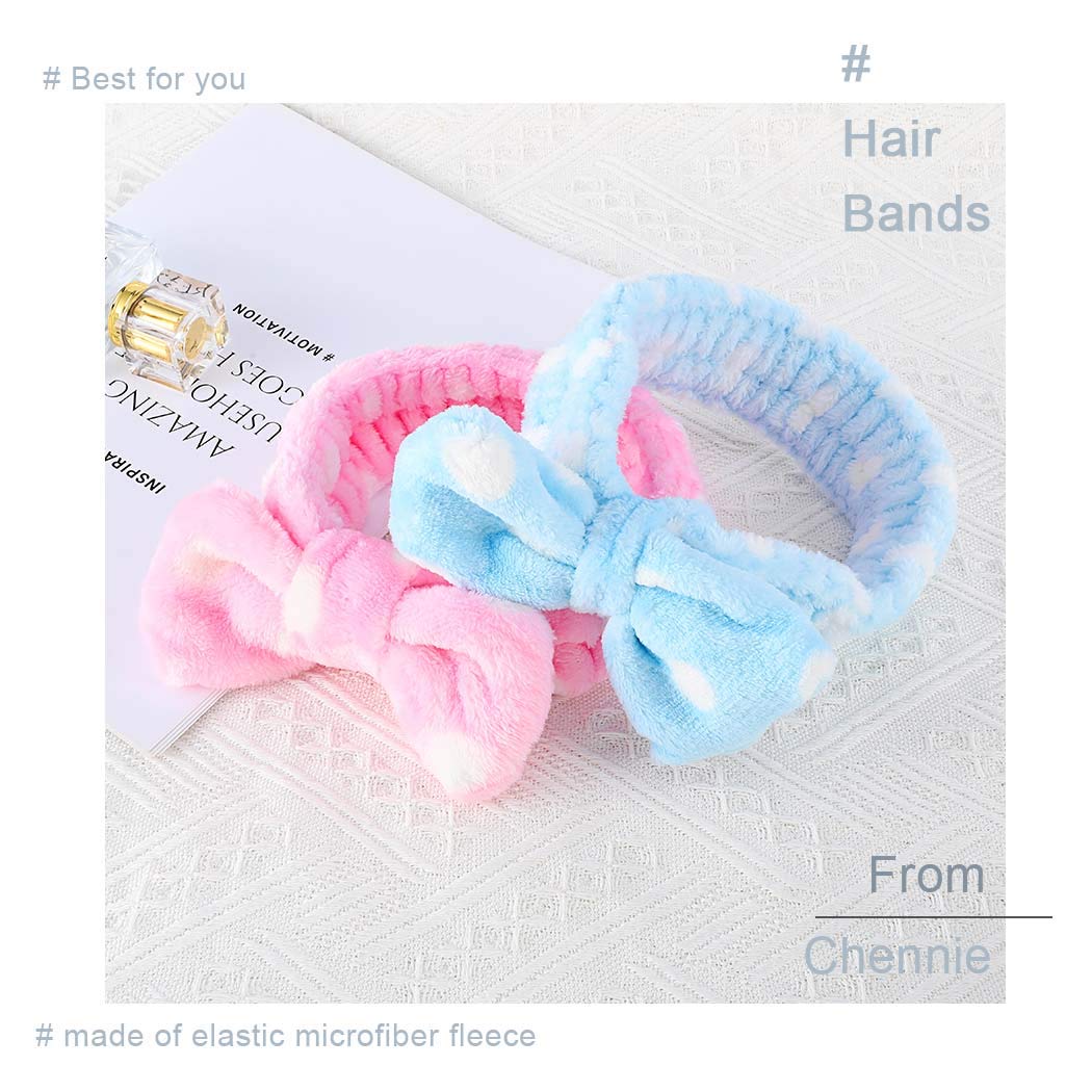 Bowknot Spa Headbands - Soft Elastic Makeup & Washing Face Headbands for Women and Girls (Pack of 2, Blue & Pink) - Perfect for Skincare, Hair Styling, and Relaxing at Home