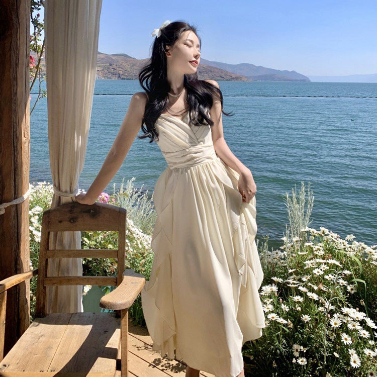 Elegant Summer Ruffle V-Neck Long Dress for Women - Perfect for Beach Vacations, Weddings & Date Nights
