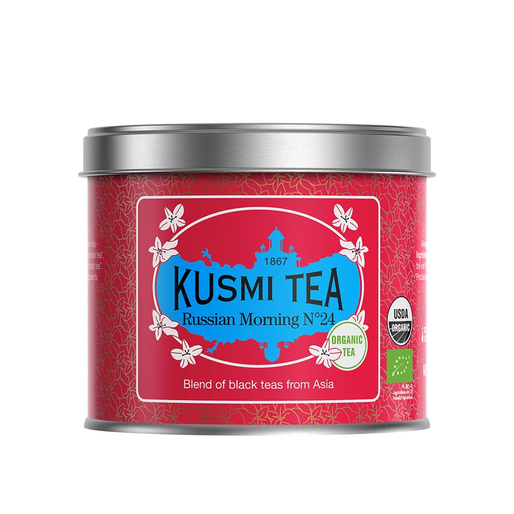 Organic KUSMI TEA Morning No.24 Loose Leaf Black Tea Blend - Grand Yunnan, Ceylon & Assam - 100g Tin | Perfect for Breakfast, Afternoon Tea & Gifts