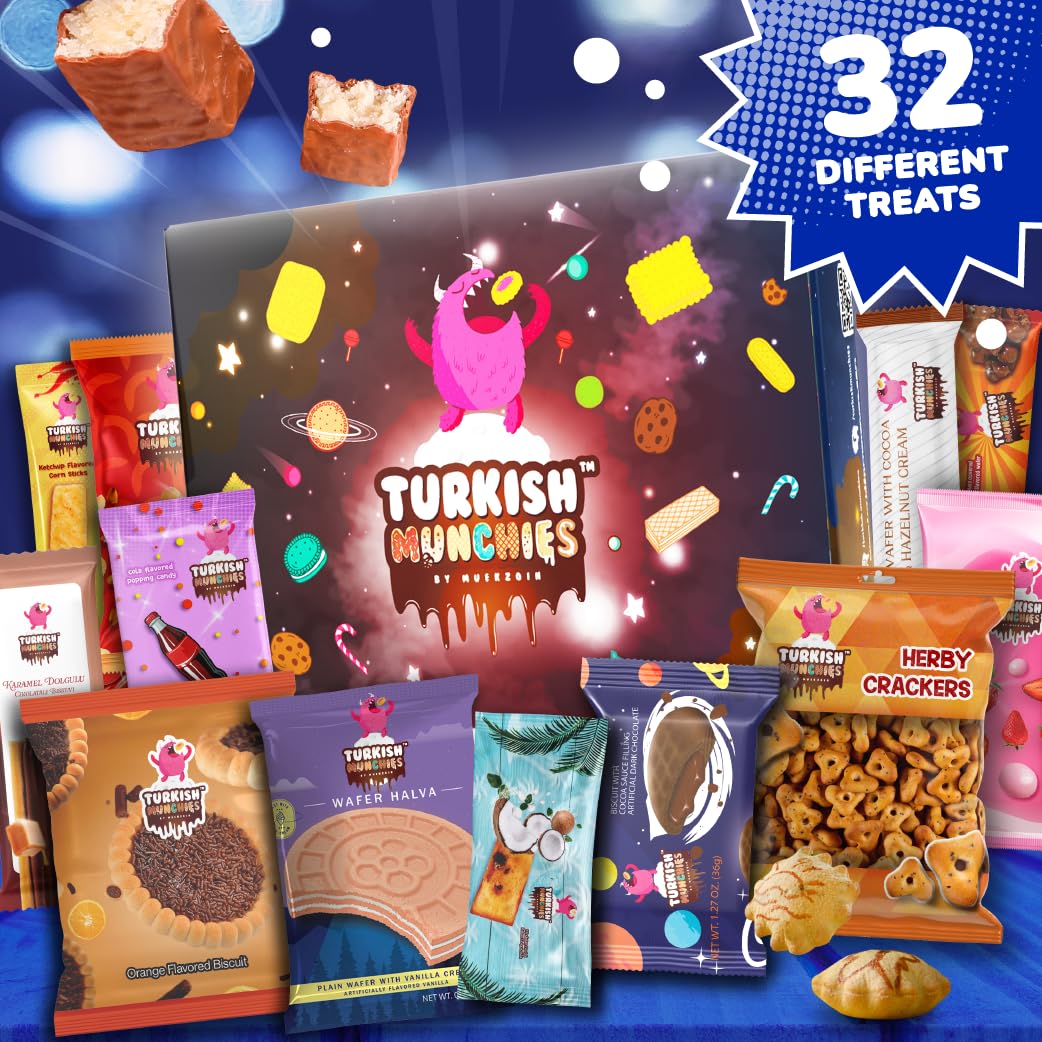 Premium International Snack Box | 32 Exotic Global Snacks & Candies from Turkey, Asia & Worldwide | Unique Gourmet Food Gift for Adults & Kids | Perfect for Parties, Office Treats & Cultural Food Exploration