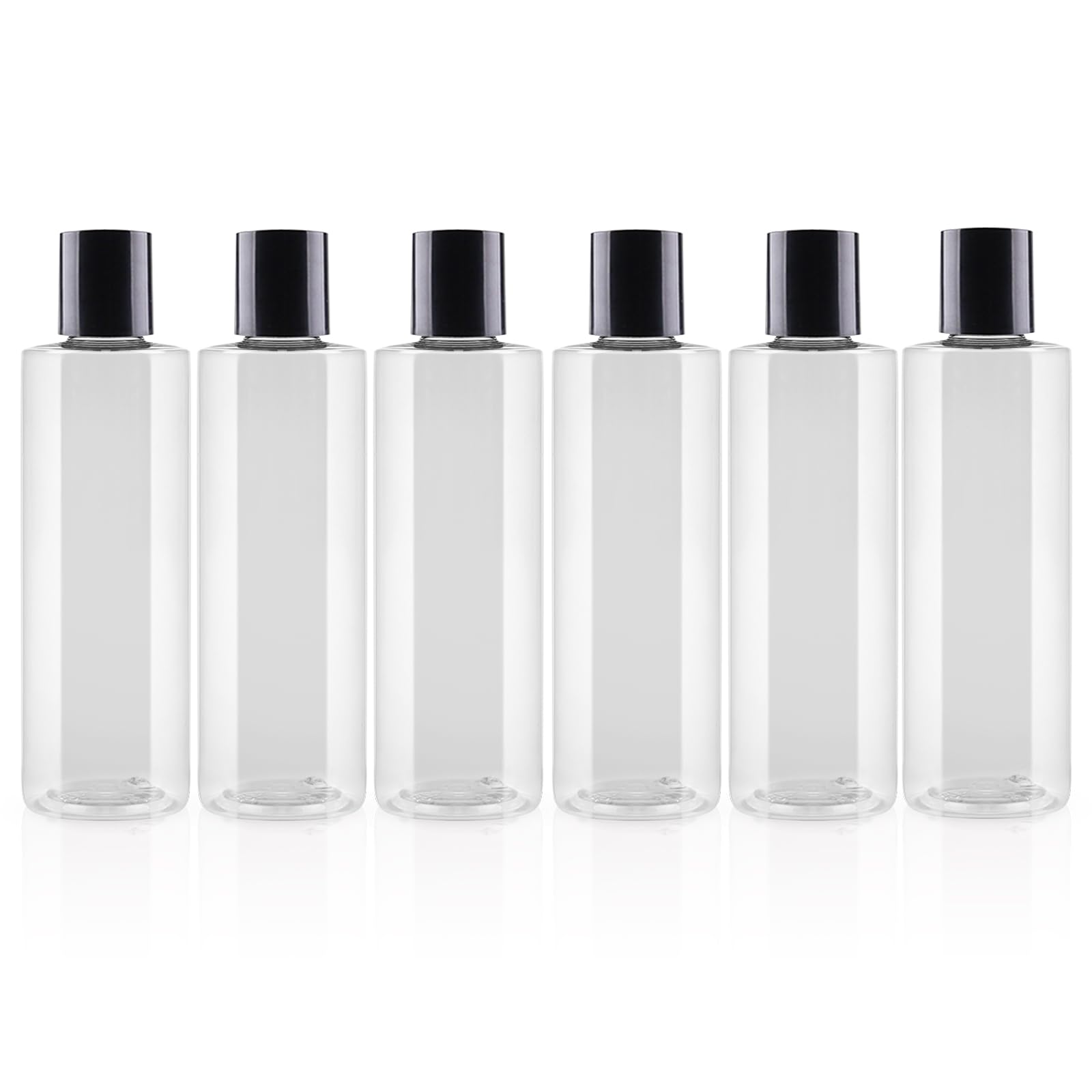 6 Pack 8 oz Leak Proof Travel Shower Bottles with Labels - Clear Refillable Plastic Containers for Toiletries, Body Wash & Liquids - Perfect for Gym, Travel & Home Use