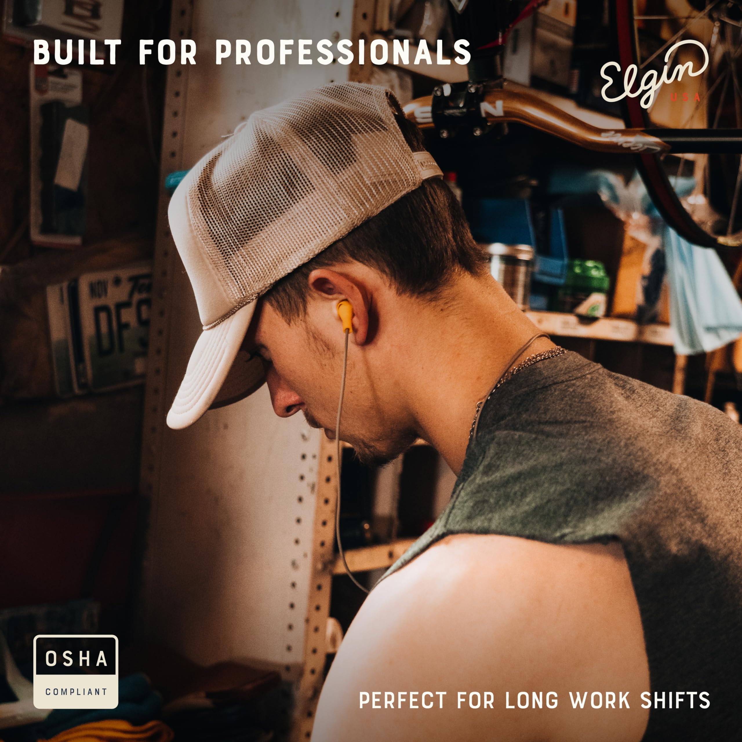 Elgin Ruckus Wireless Bluetooth Earplug Headphones - 25dB NRR Noise Canceling Earbuds with Mic, 12H Battery Life, IP65 Sweatproof & OSHA Hearing Safety Compliant - Perfect for Construction, Gym, and Outdoor Activities