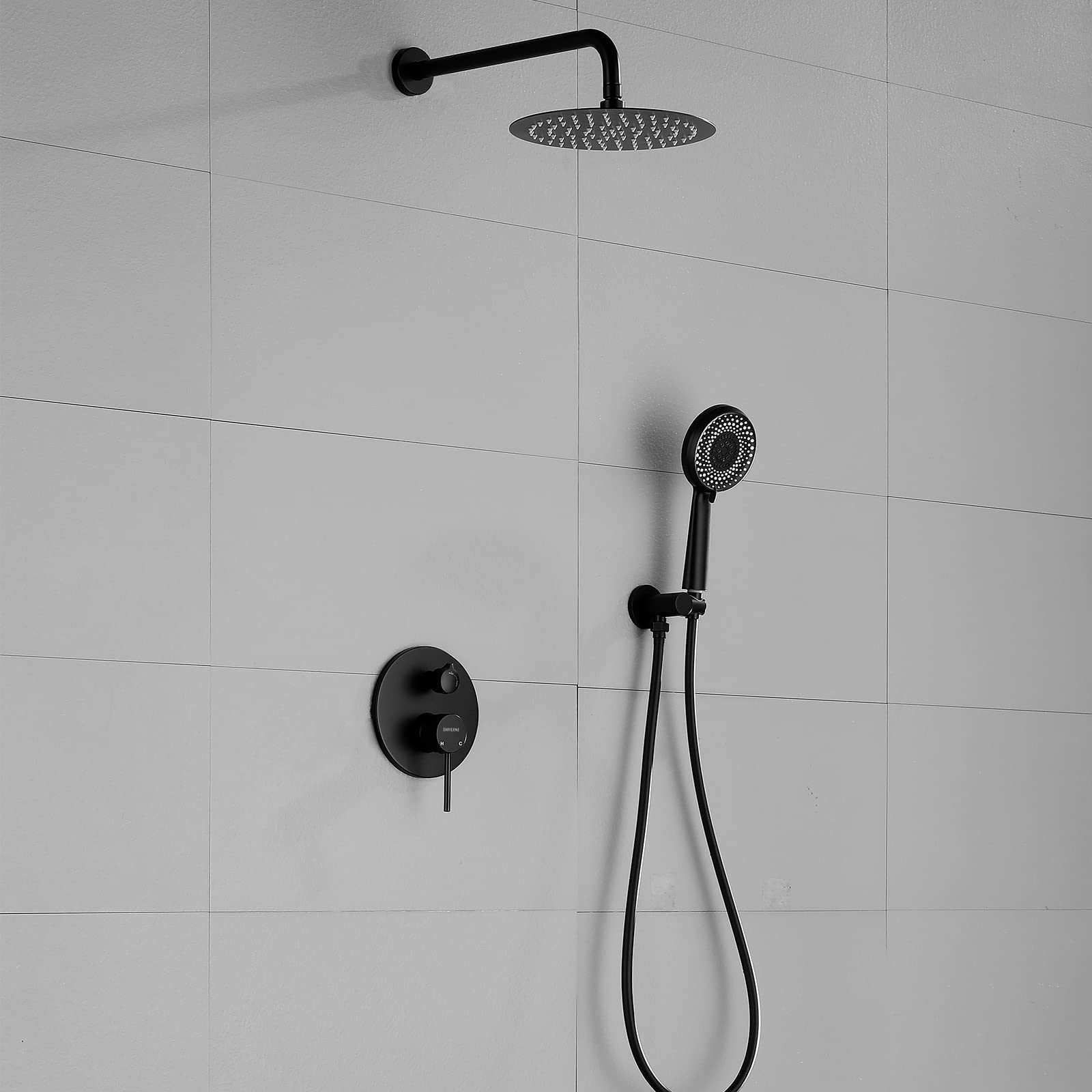 Matte Black Shower System - 10 Inch Stainless Steel Rainfall Shower Head with Rough-in Valve Trim Kit - Modern Bathroom Faucet Set for Luxury Spa Experience at Home