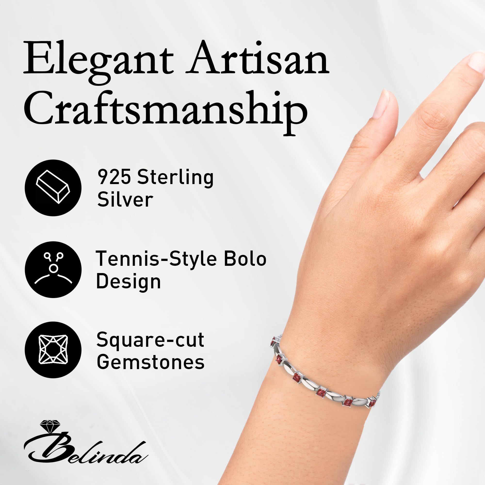 925 Sterling Silver Tennis Bracelet with Birthstone - Adjustable Pull String Bolo Bracelet for Women, Sparkling Square Gemstone Jewelry Gift for Her - Perfect for Birthdays, Anniversaries & Special Occasions