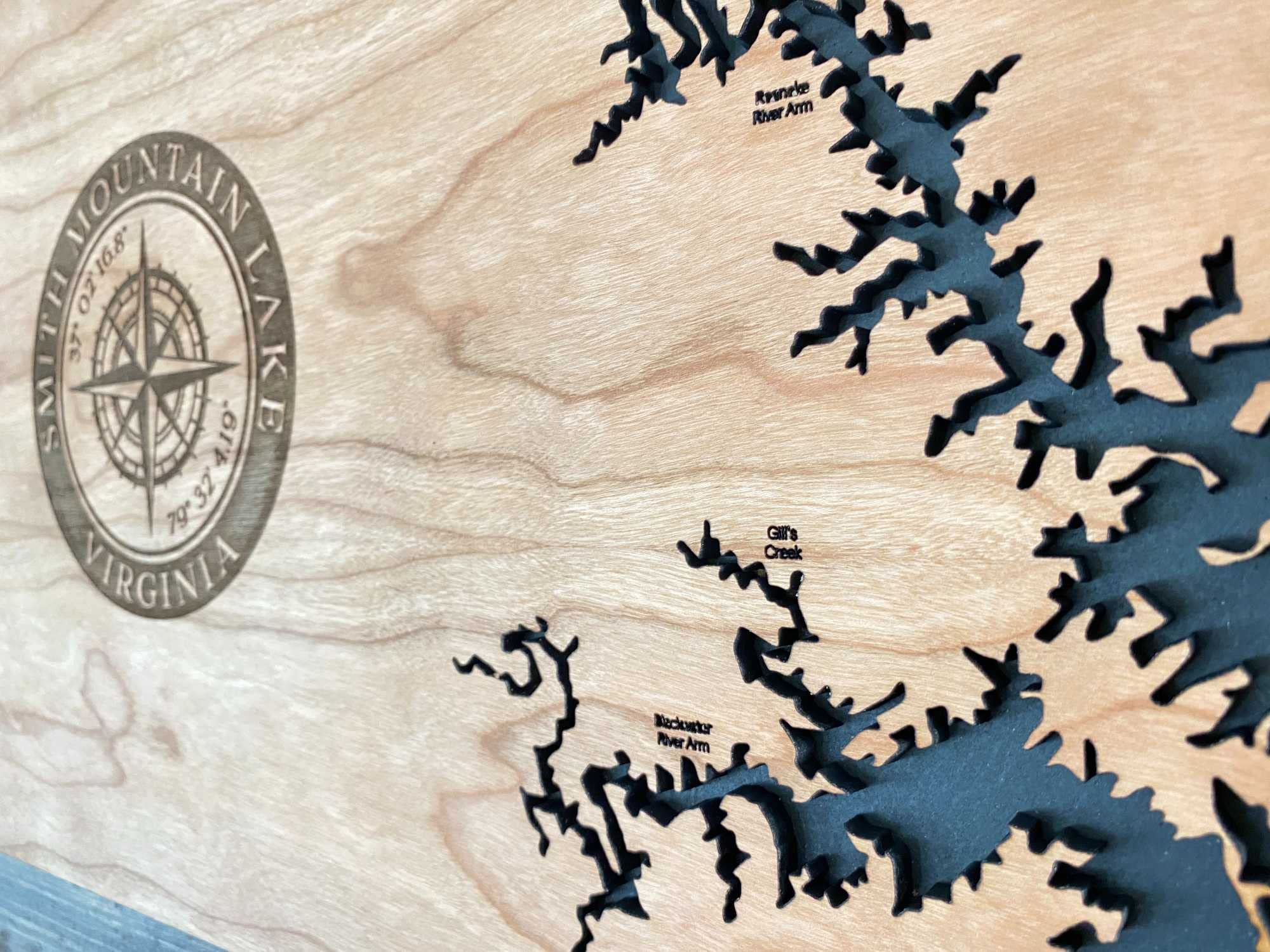 Custom Wooden Map of Smith Mountain Lake Virginia - Handcrafted Wood Wall Art - Unique Virginia Gift in Cherry Finish - Perfect for Home Decor, Office, or Cabin Wall Art