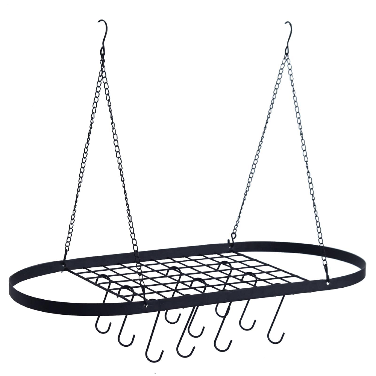 LEADZM Decorative Oval Ceiling Pot and Pan Rack with Hooks - Space Saving Kitchen Storage Organizer for Cookware, Utensils & More - Perfect for Small Kitchens, Restaurants & Home Organization