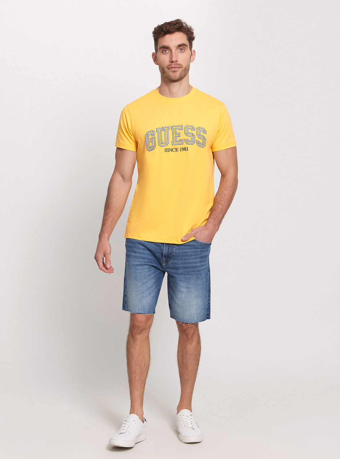 Eco-Friendly Yellow College Logo T-Shirt for Men & Women - Comfortable Cotton Tee for School Spirit, Campus Wear, and Casual Outfits