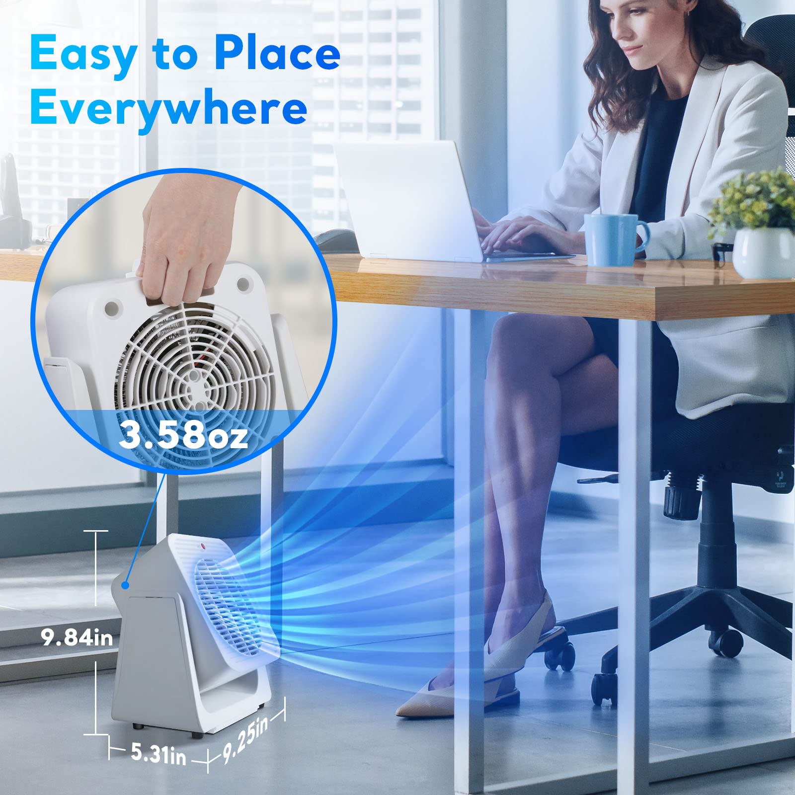 2 in 1 Desk Heater and Fan Combo - Fast Heating & Cooling, 45° Adjustable Angle, Overheat & Tip-Over Protection - Portable Space Heater & Cooler for Office, Bedroom, Home Use - Perfect for Winter Warmth & Summer Breeze