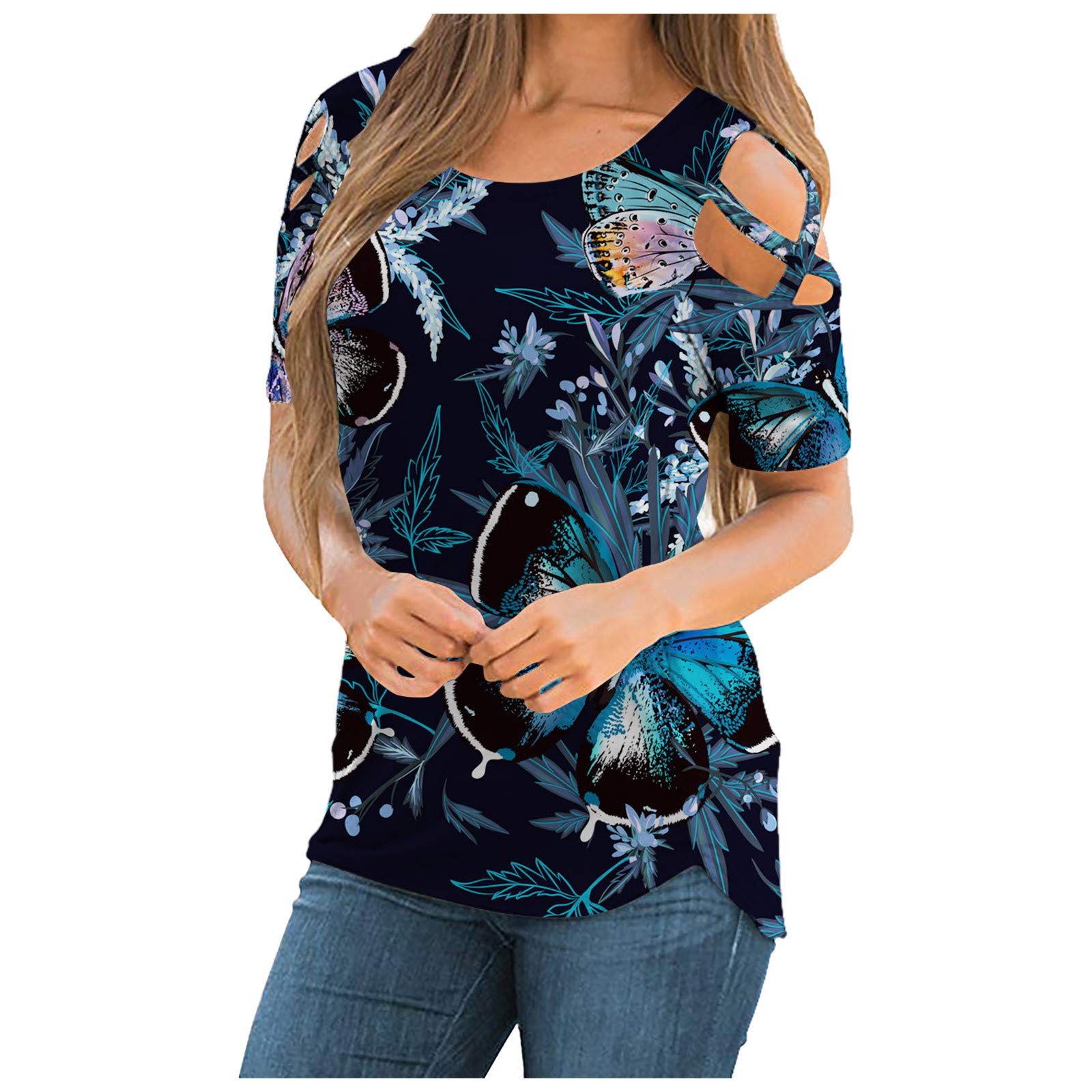 Women's Summer T-Shirts - Short Sleeve Tunic Tops with Strappy Cold Shoulder Design | Casual Wear for Beach, Vacation & Everyday Outfits
