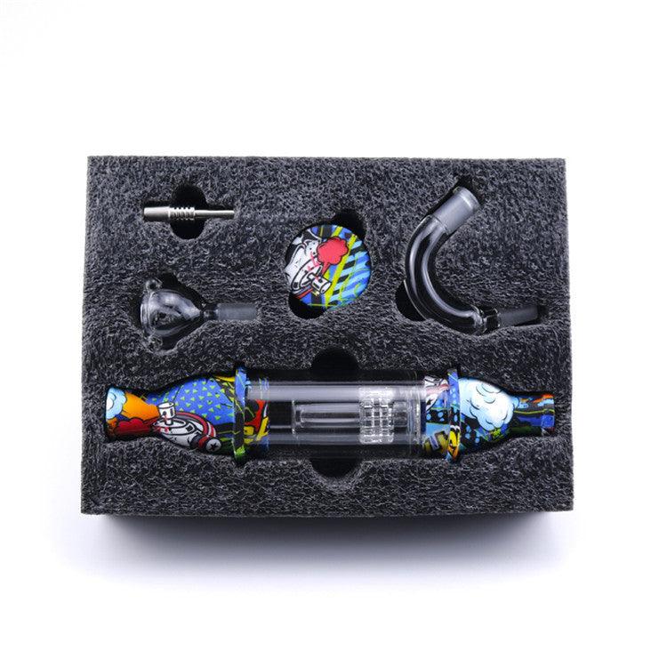 5 in 1 Multifunctional Glass Silicone Tube Pipe with Titanium Nails - Top Tower Smoke Accessory for Dabbing | Portable & Lightweight Design for Travel & Home Use